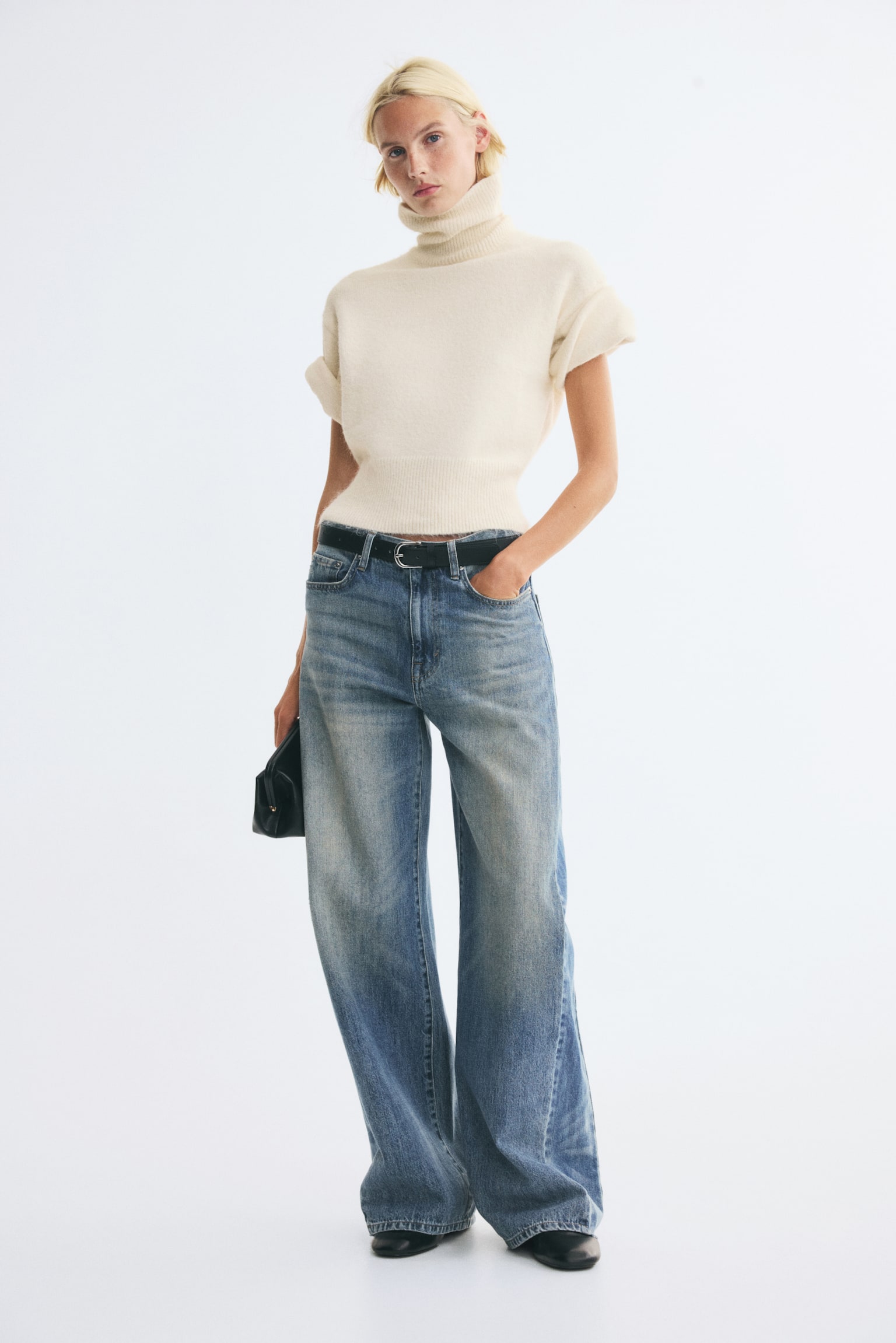 Женский свитер H&M Short-Sleeved Mock Turtleneck, цвет: Кремовый — фото 3