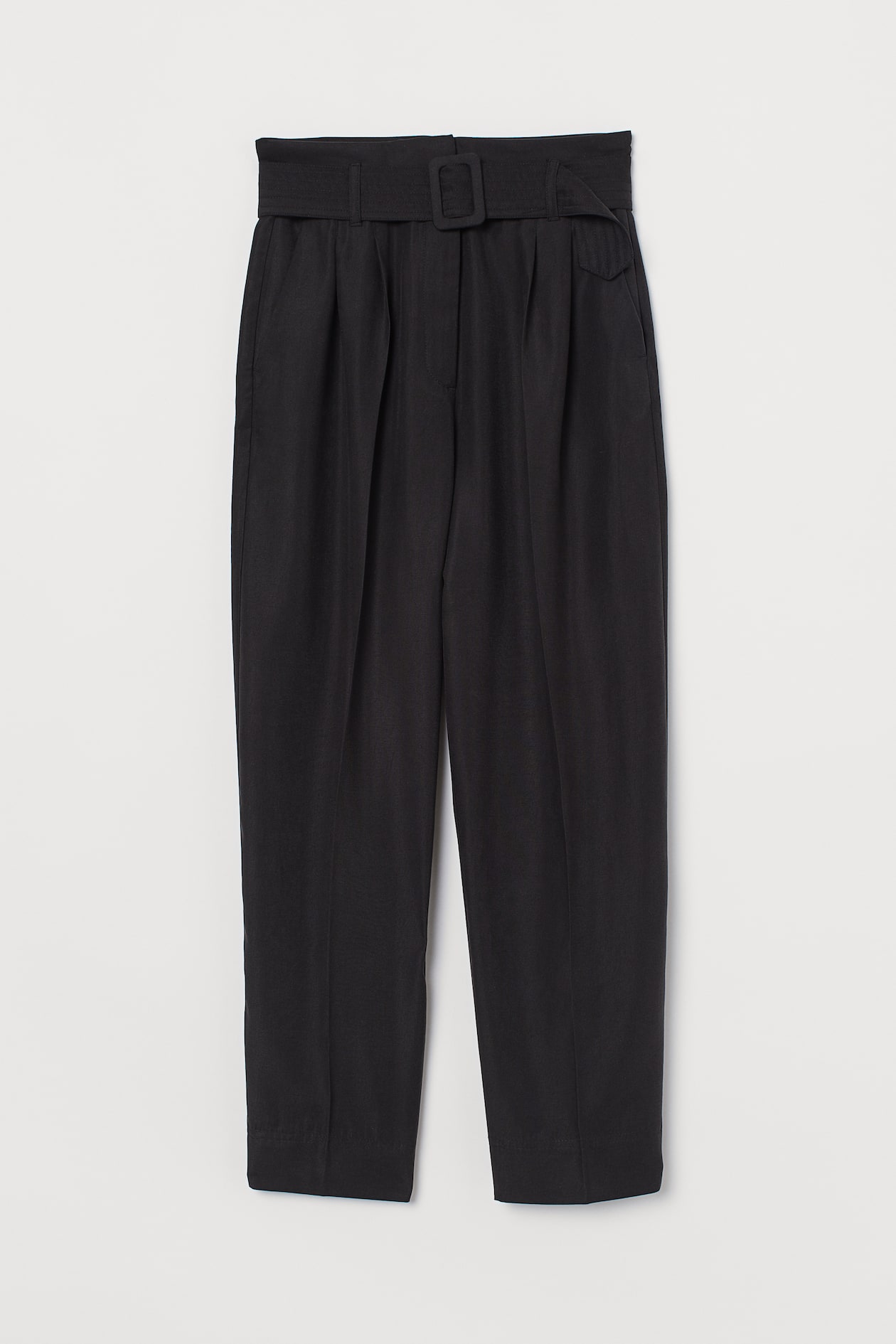 Ankle-length Pants with Belt - High waist - Ankle-length - Black ...