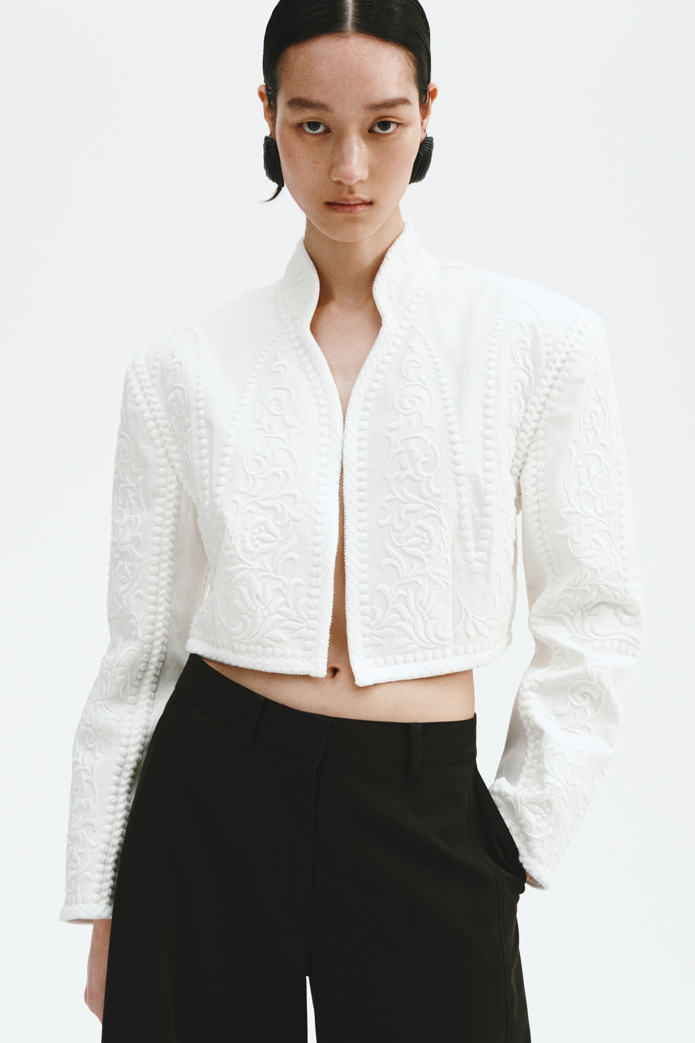 Sacou tip bolero din amestec de in - Alb - FEMEI | H&M RO