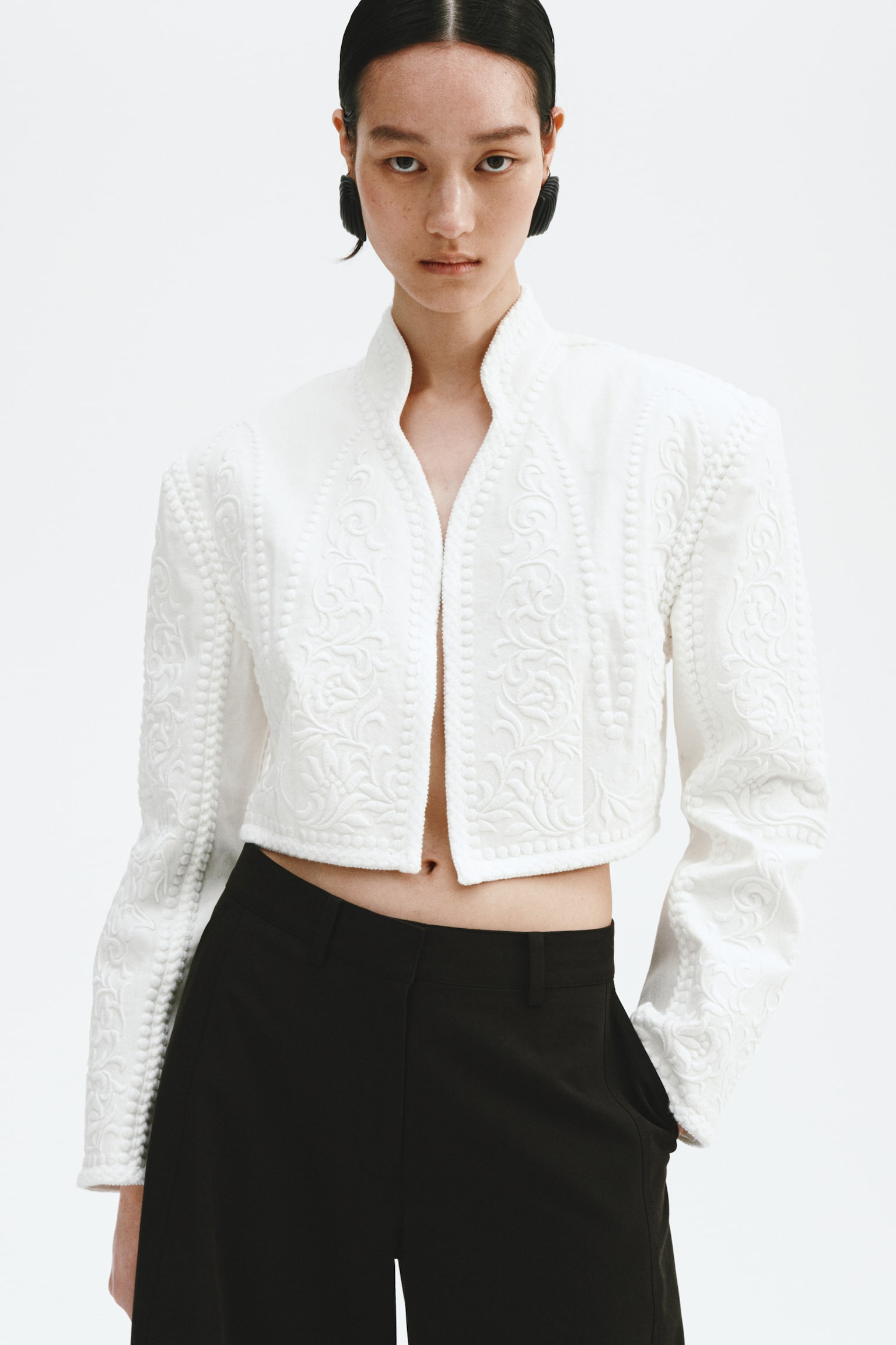 Linen-blend bolero blazer - White - 8