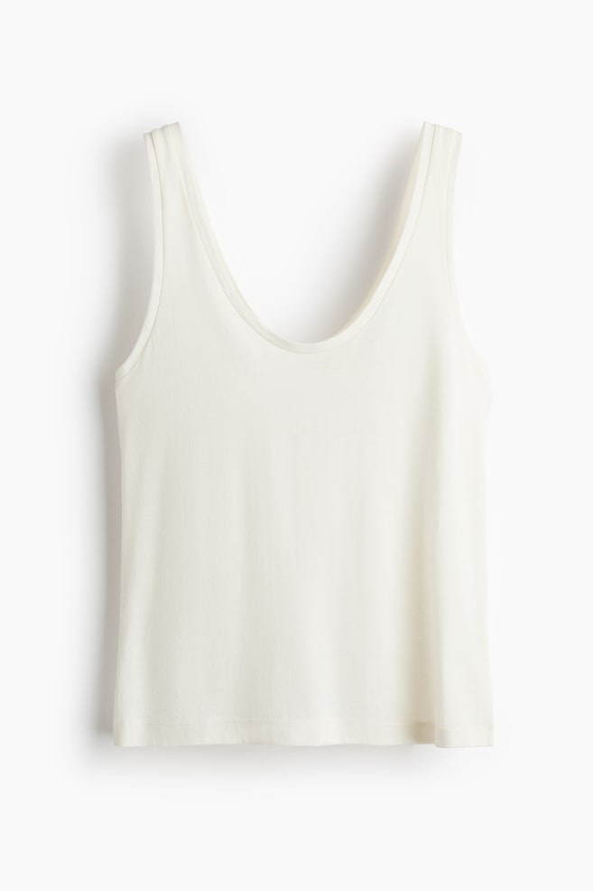 Silk-blend vest top - Cream/Rust brown - 1