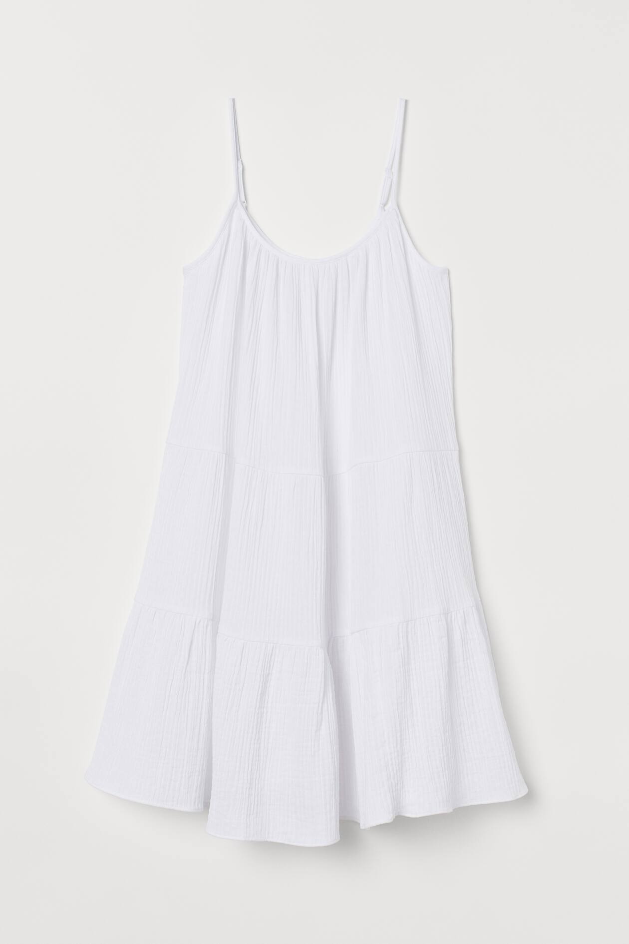 Airy dress - Deep neckline - Sleeveless - White - Ladies | H&M GB