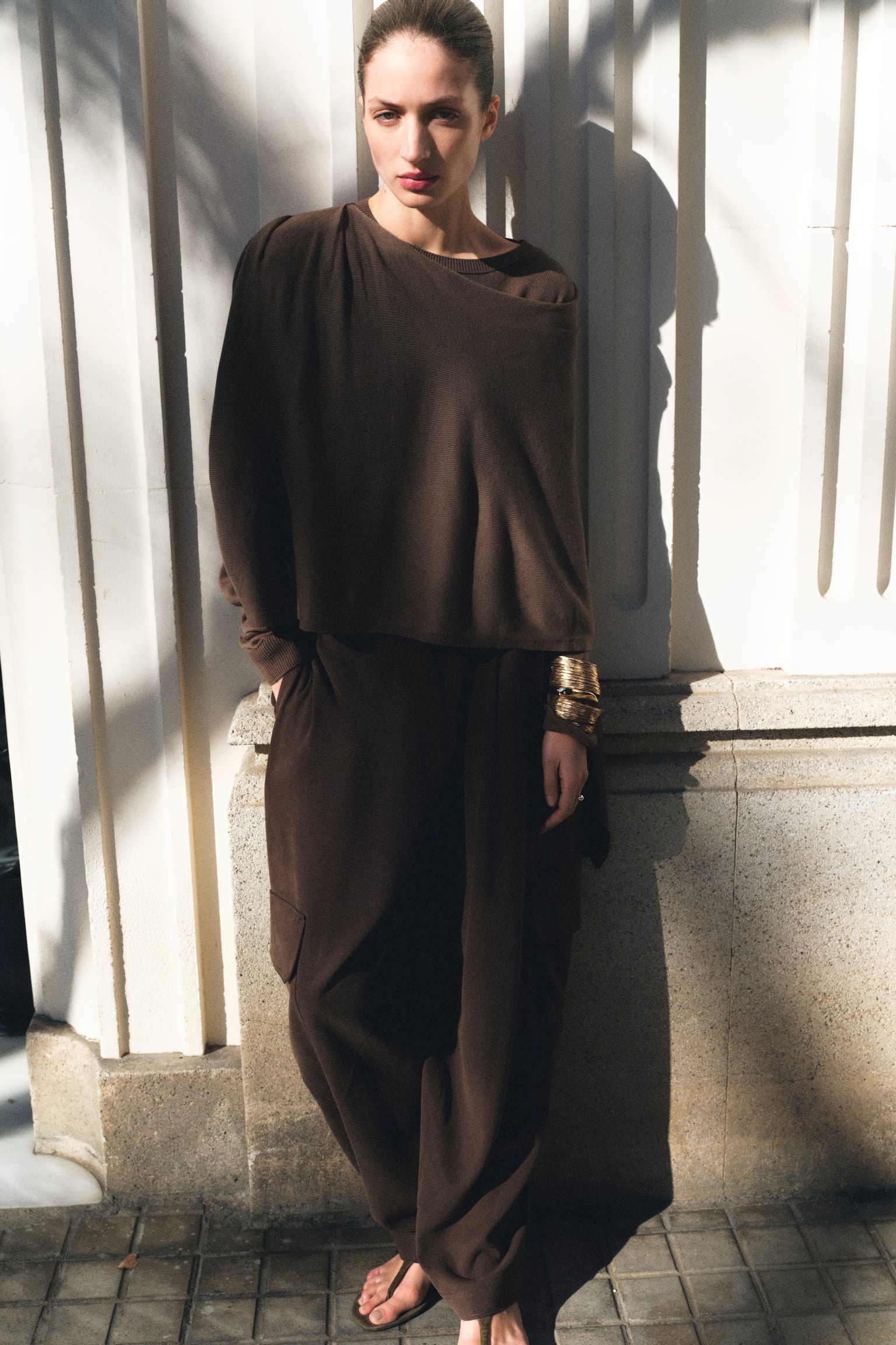 Lyocell-blend cargo trousers - Dark brown - 1