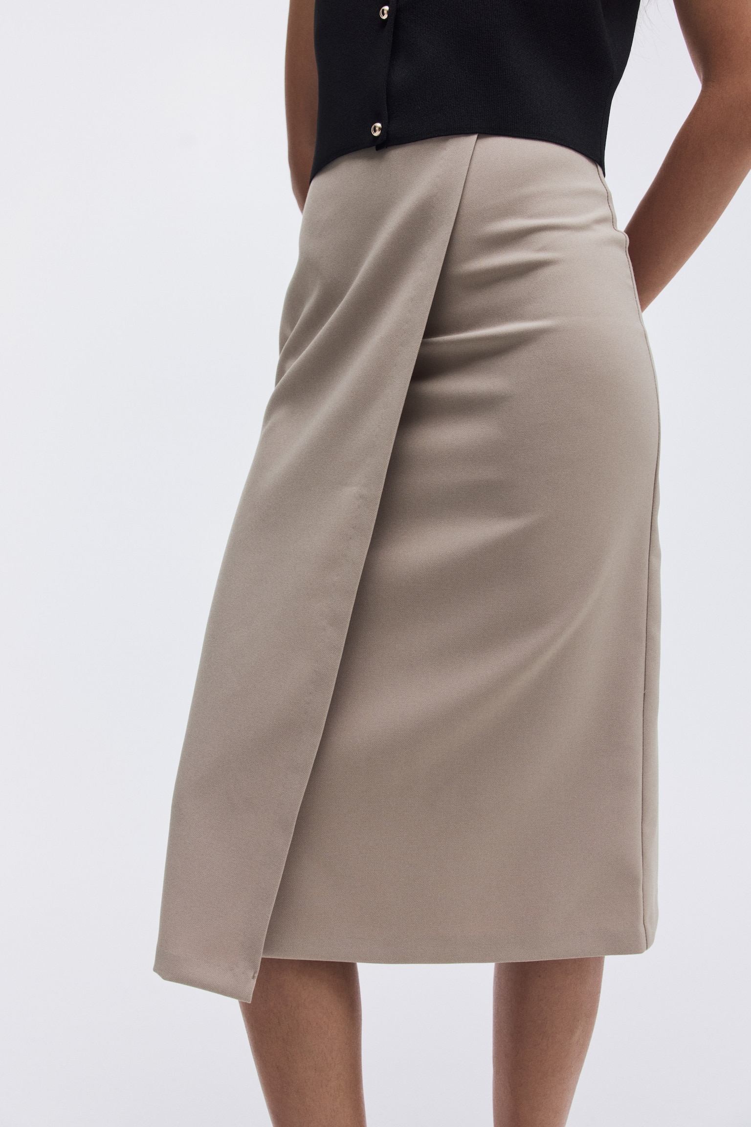 交疊式中長裙 - 米色/咖啡色 - 6