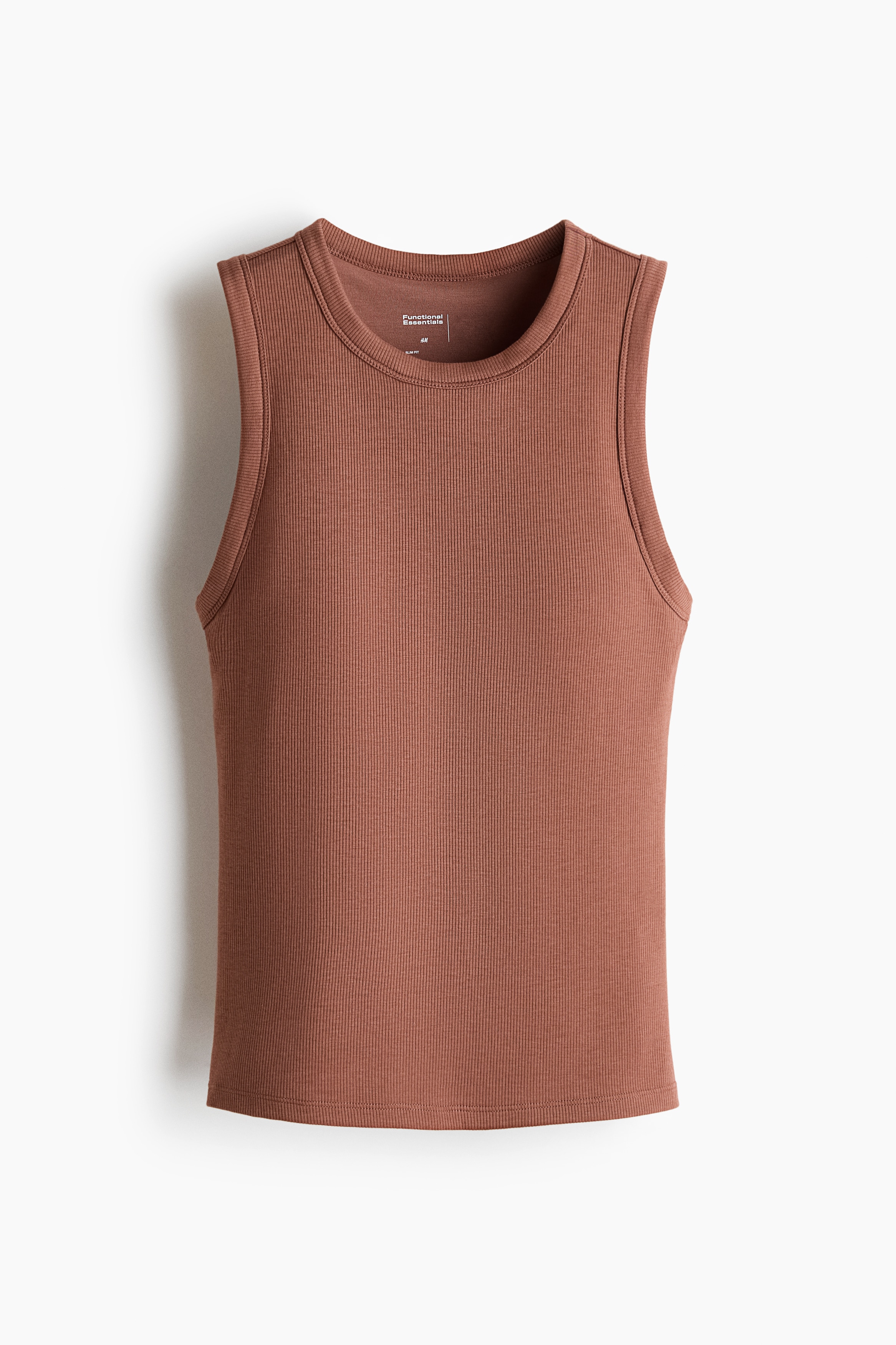Cooling Slim-Fit Ribbed Shelf-Bra Tank Top - Rust brown/Black/White