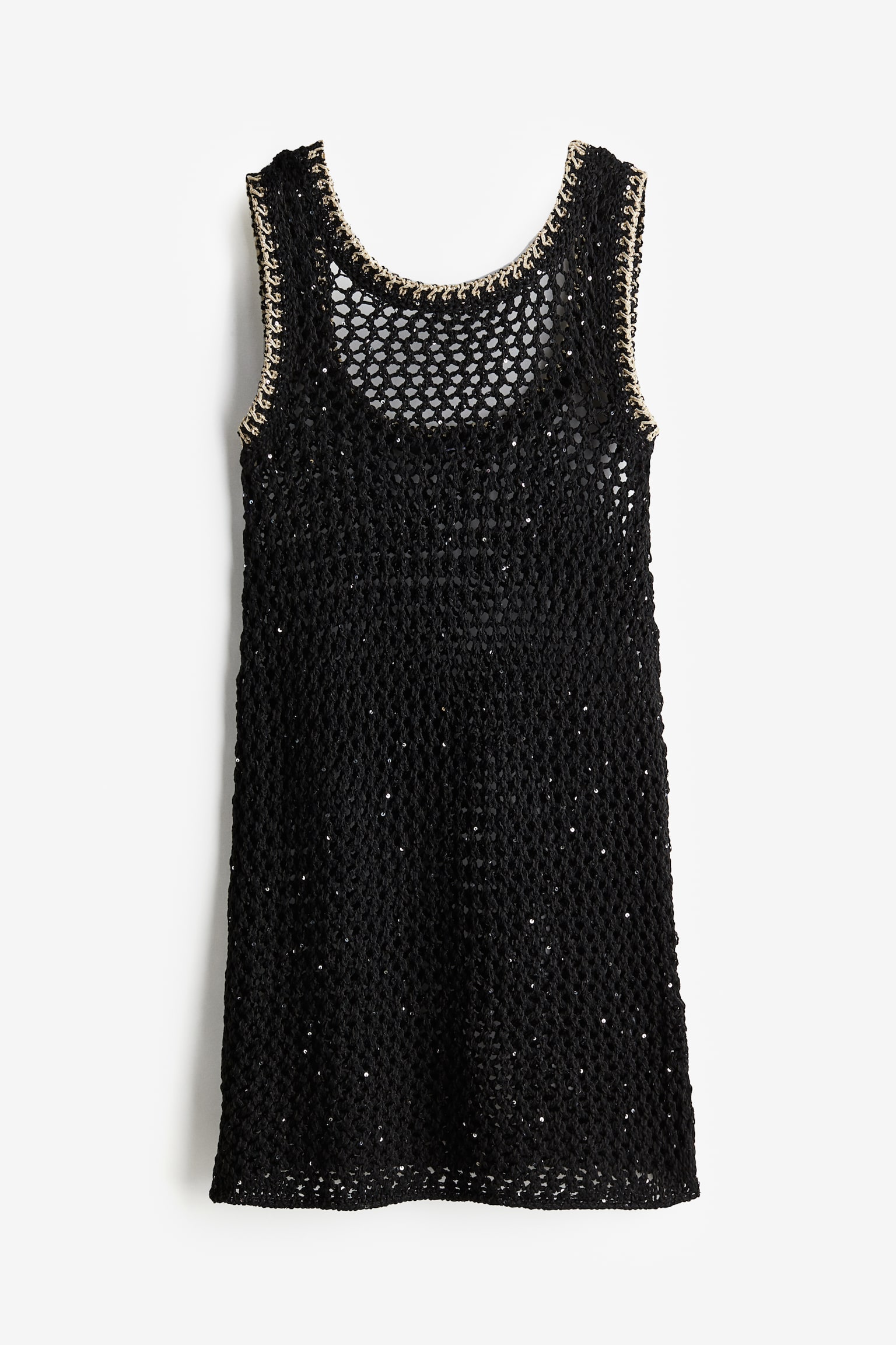 Sequin Crochet Look Mini Dress - Black - 2