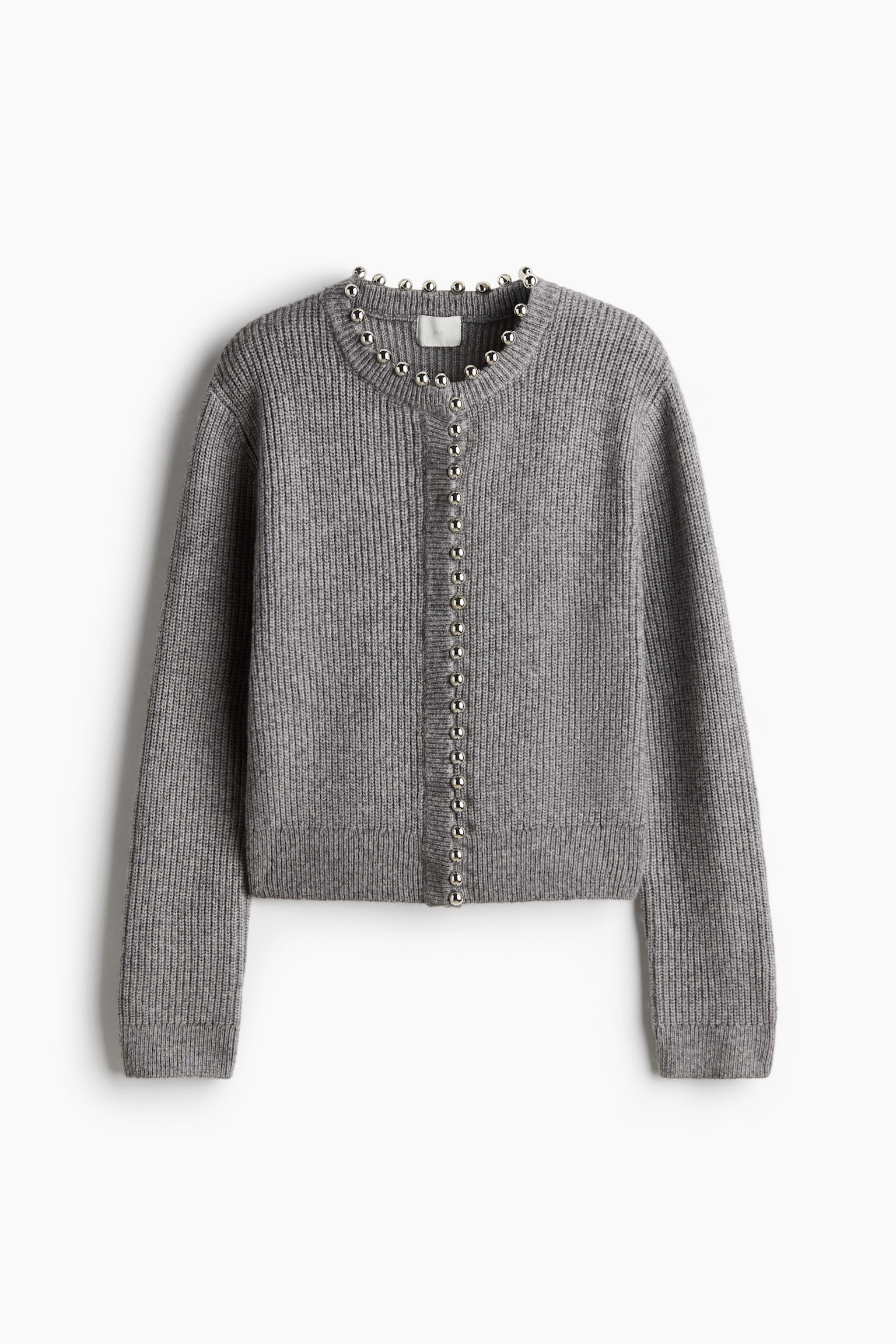 Bead-embellished rib-knit cardigan - Grey marl - 2