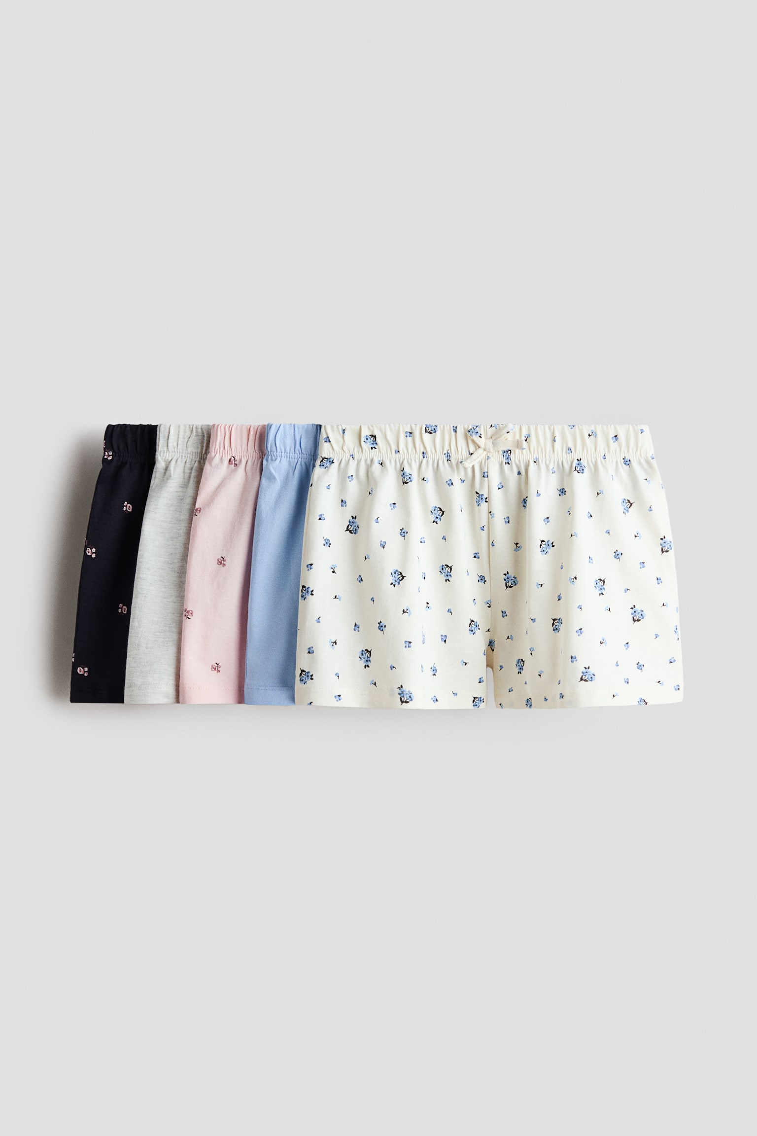 Set van 5 katoenen shorts - Marineblauw/bloemen/Lichtroze/aardbeien
