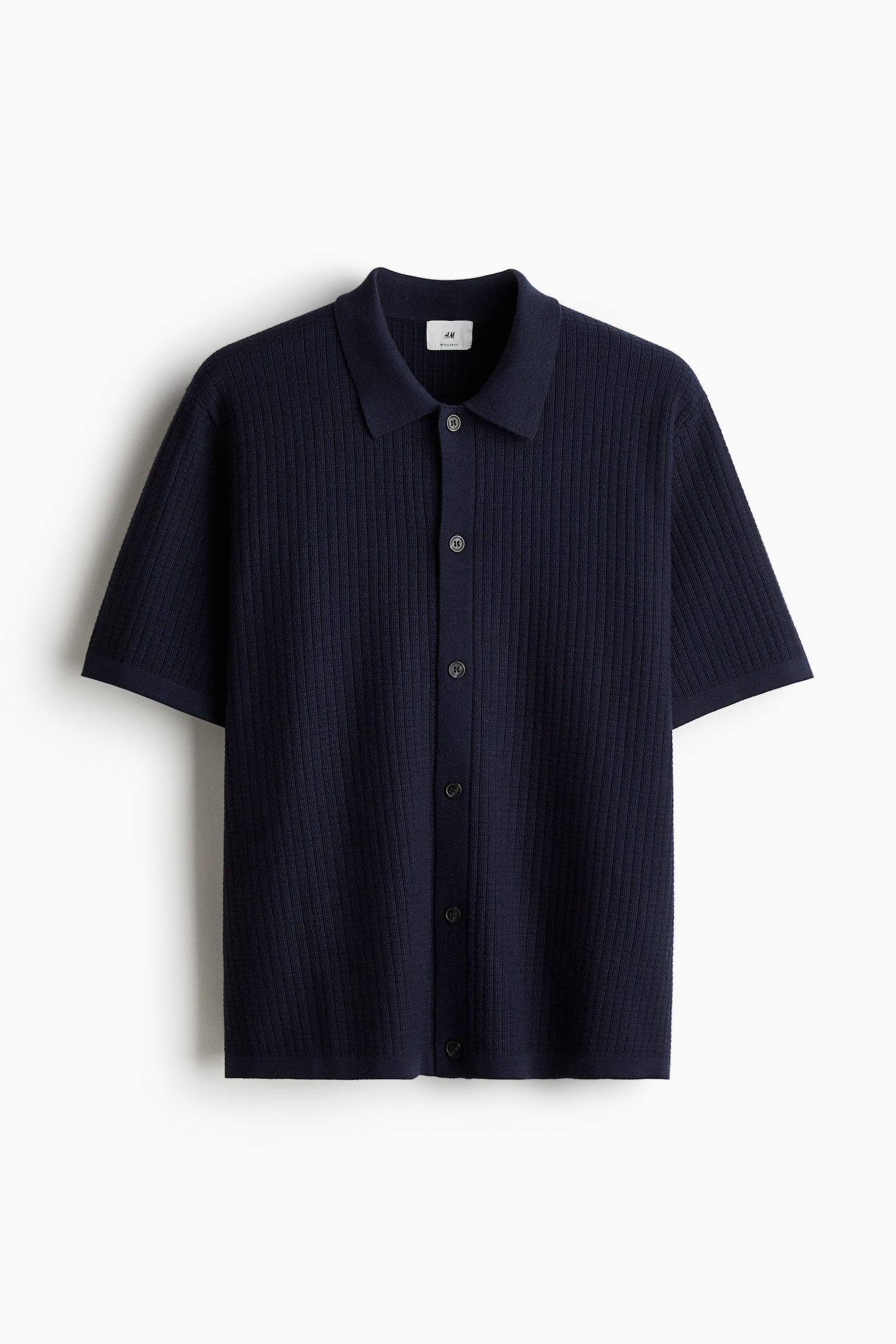 Regular Fit Rib Knit Polo Shirt - Navy blue/Cream - 2