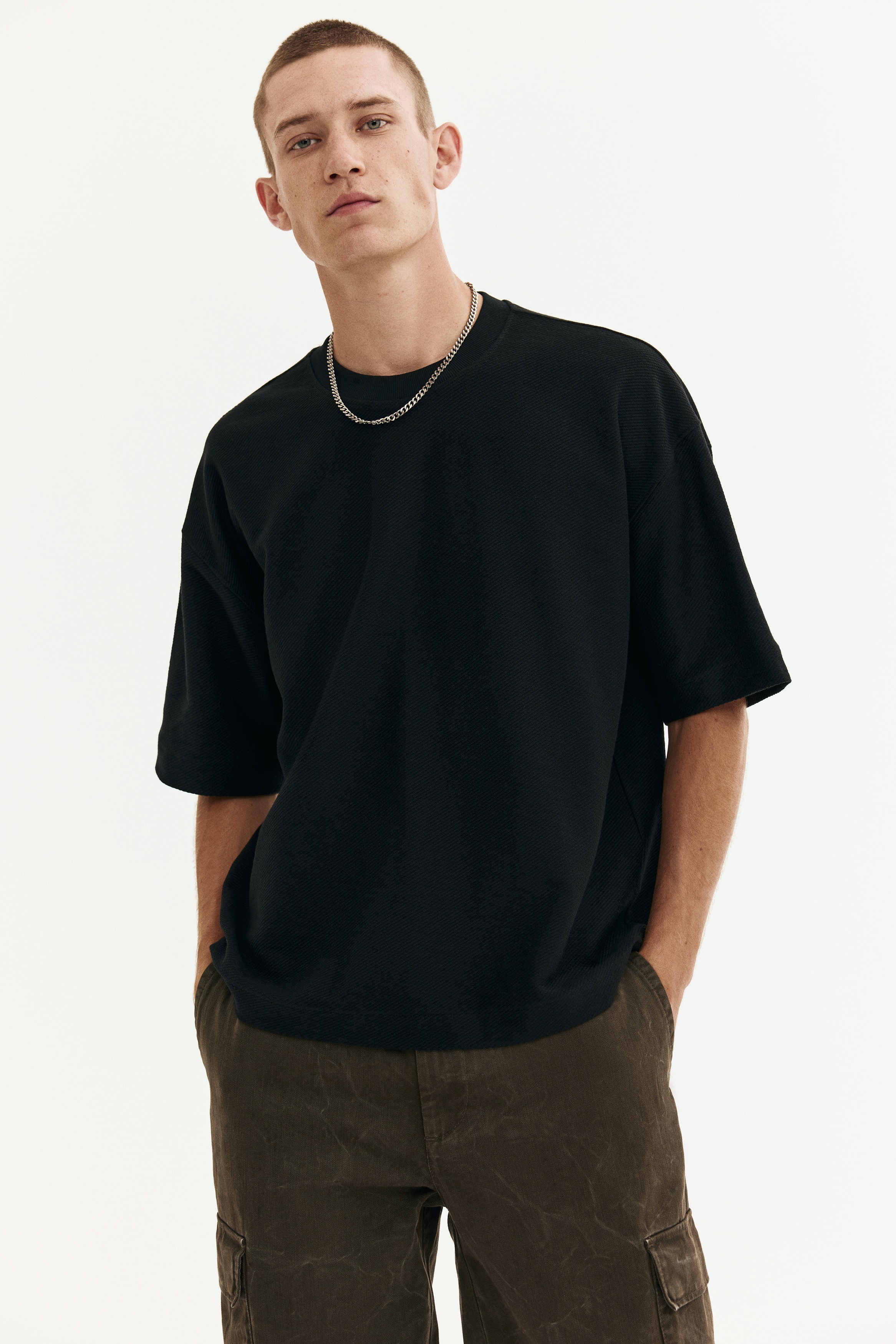 Oversized Cotton T-Shirt - Black/White/Brown