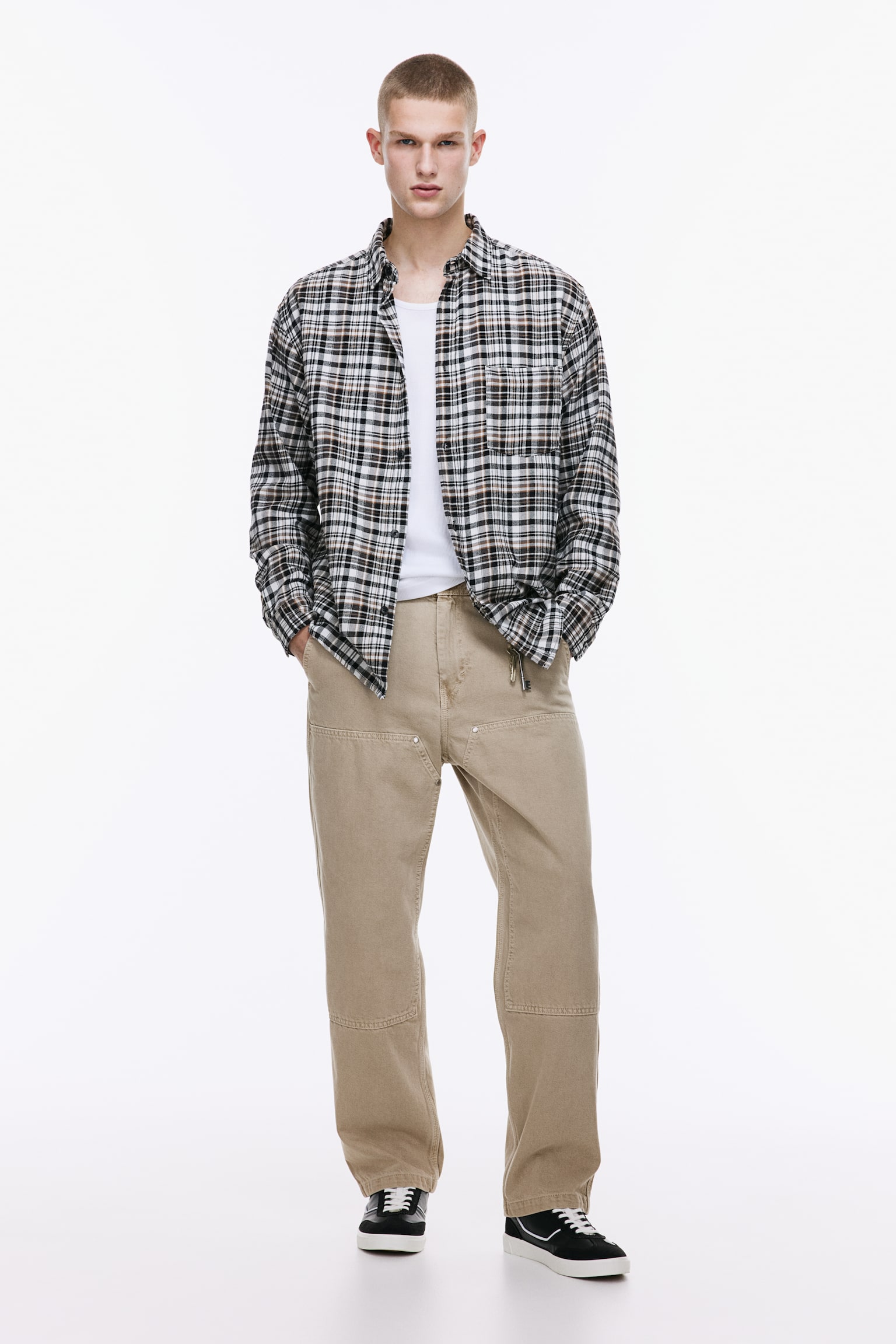 Loose Fit Flannel Shirt - Black/Brown check/Blue/Check - 4