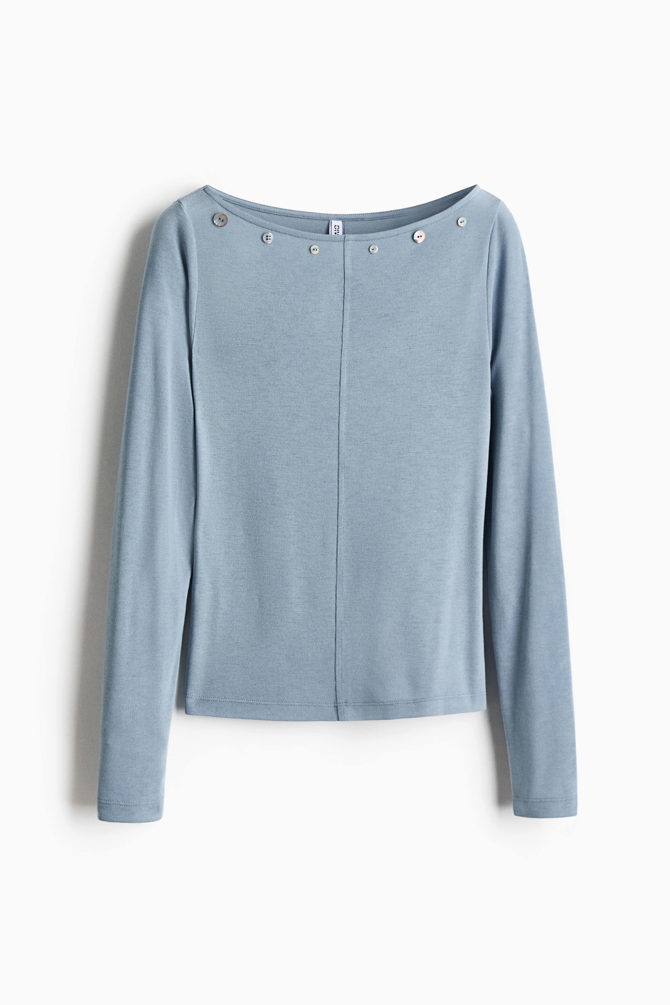Button-Detail Boat-Neck Top - Light dusty blue