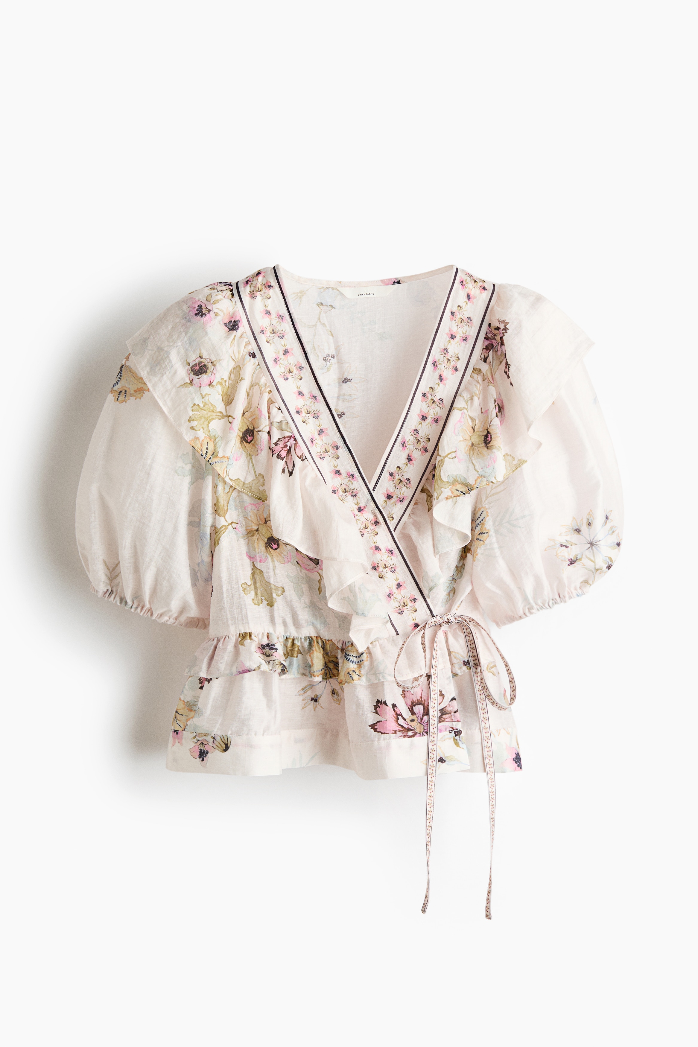 Haut péplum en lin mélangé - Blanc/fleuri