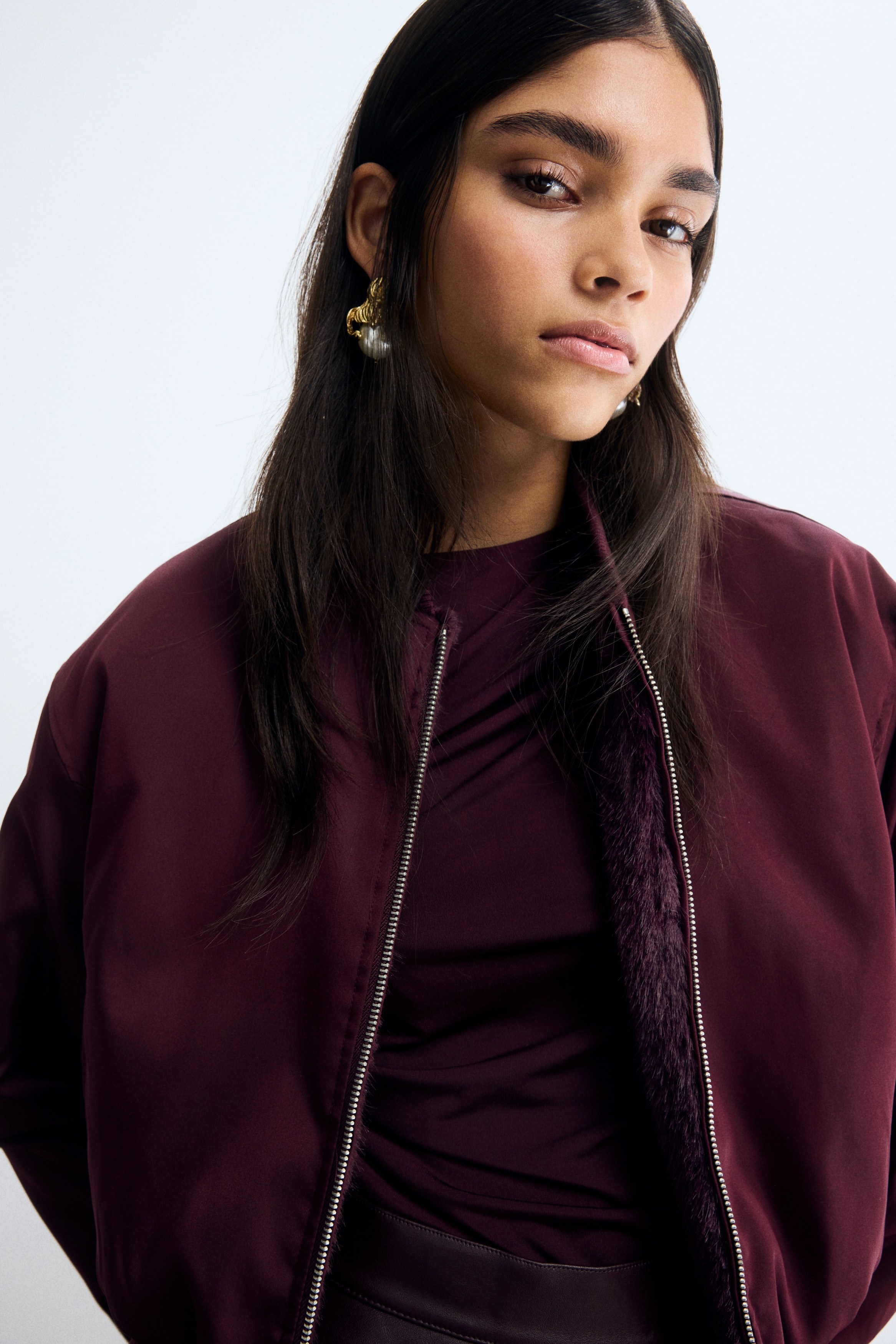 クロップドボンバージャケット |アビエーター、レザー&サテン | H&M JP