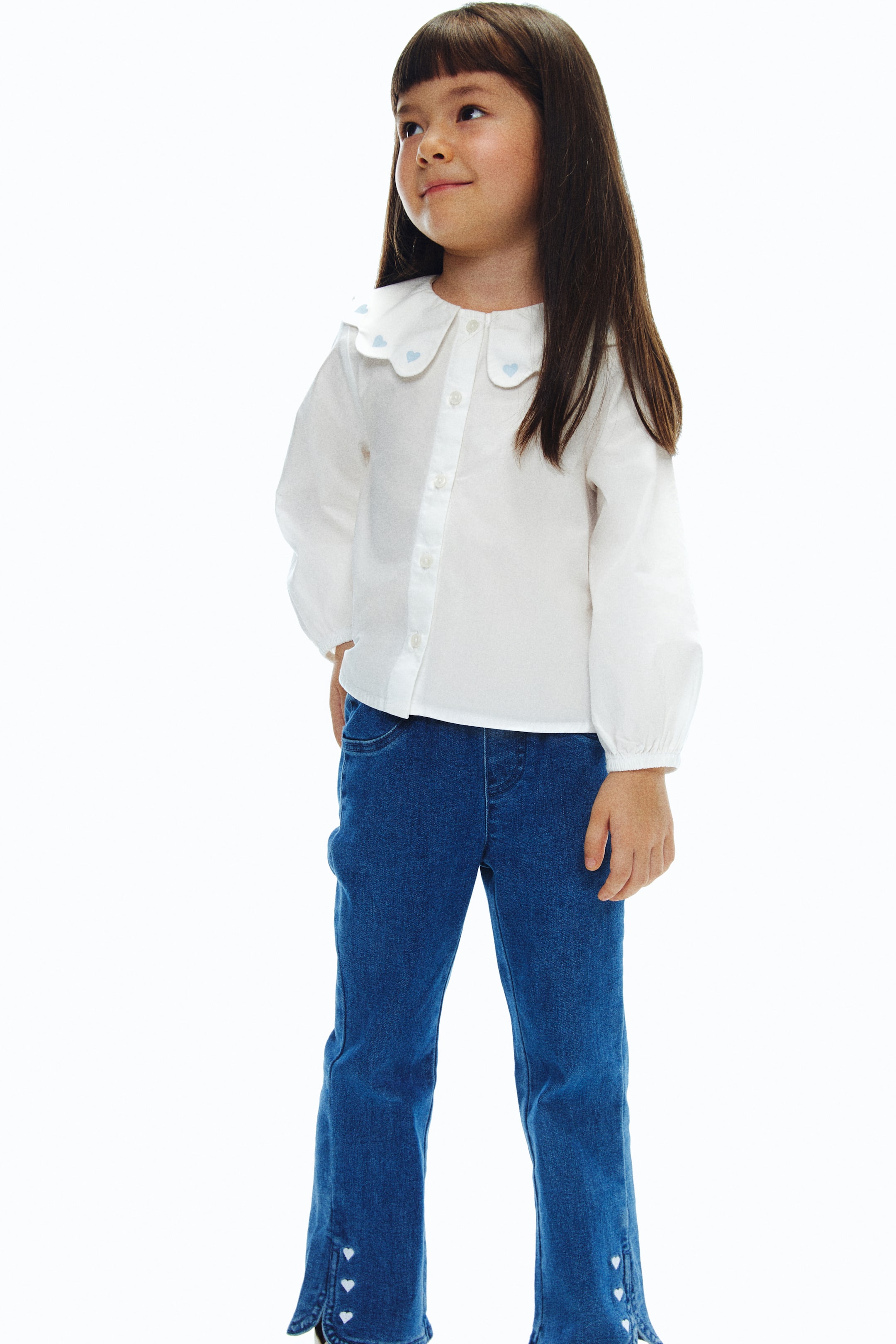 拡大画像を表示: 刺繍ディテール デニムジェギンズ - デニムブルー/ハート - Kids | H&M JP 1