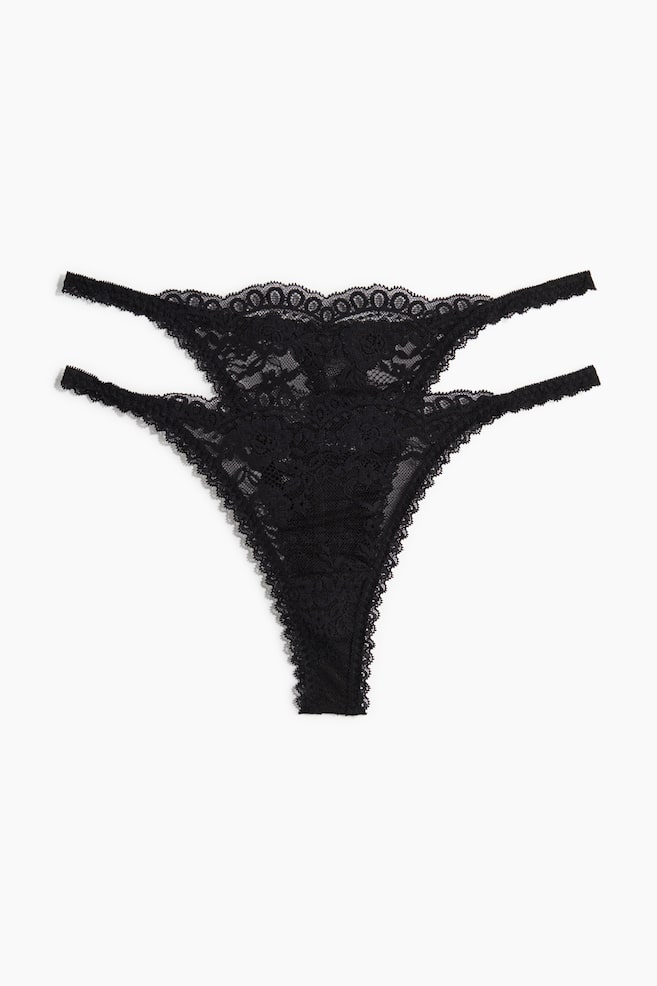 2-pack lace tanga thong briefs - Schwarz/Braun - 1