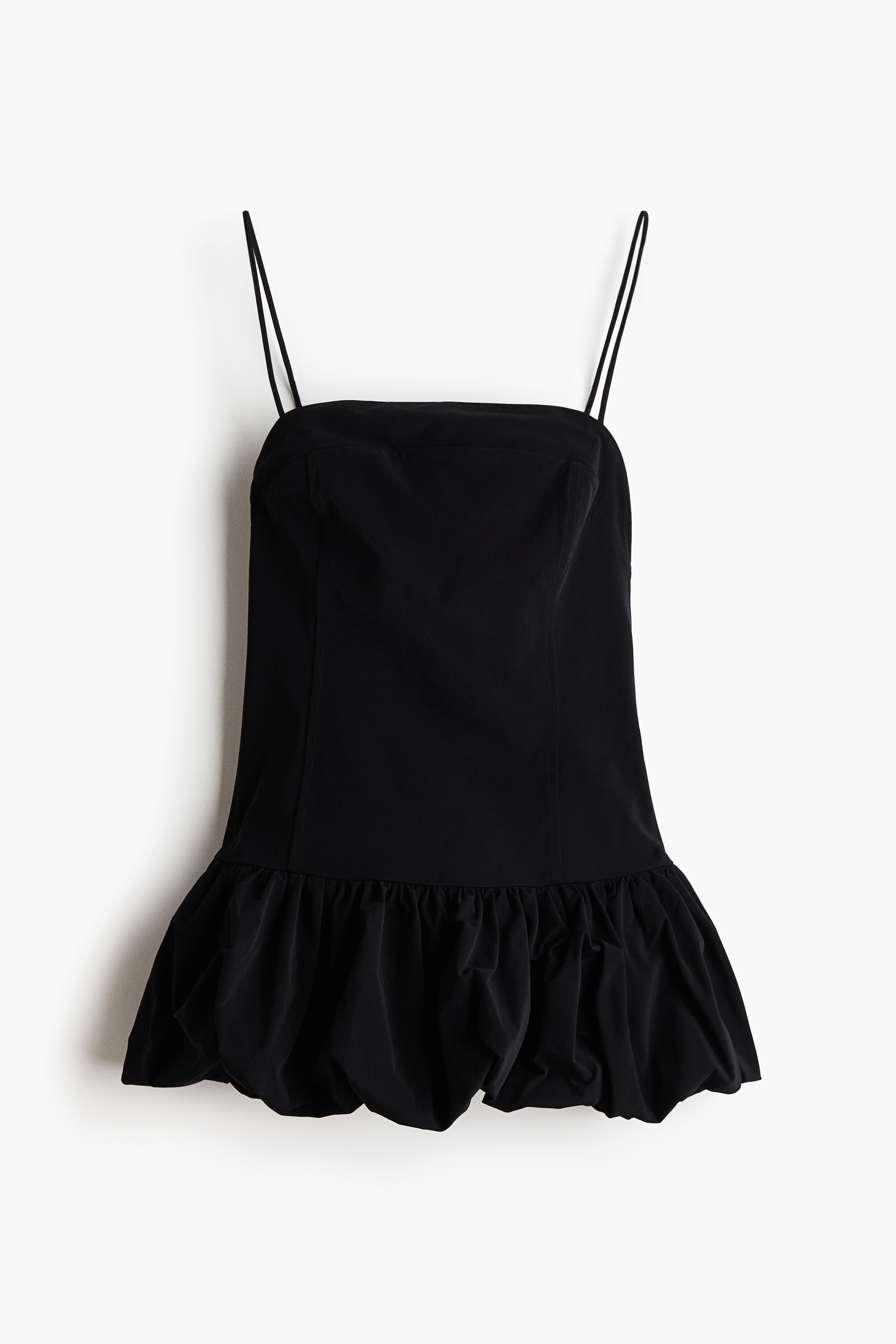 Bubble-Hem Strappy Top-Black