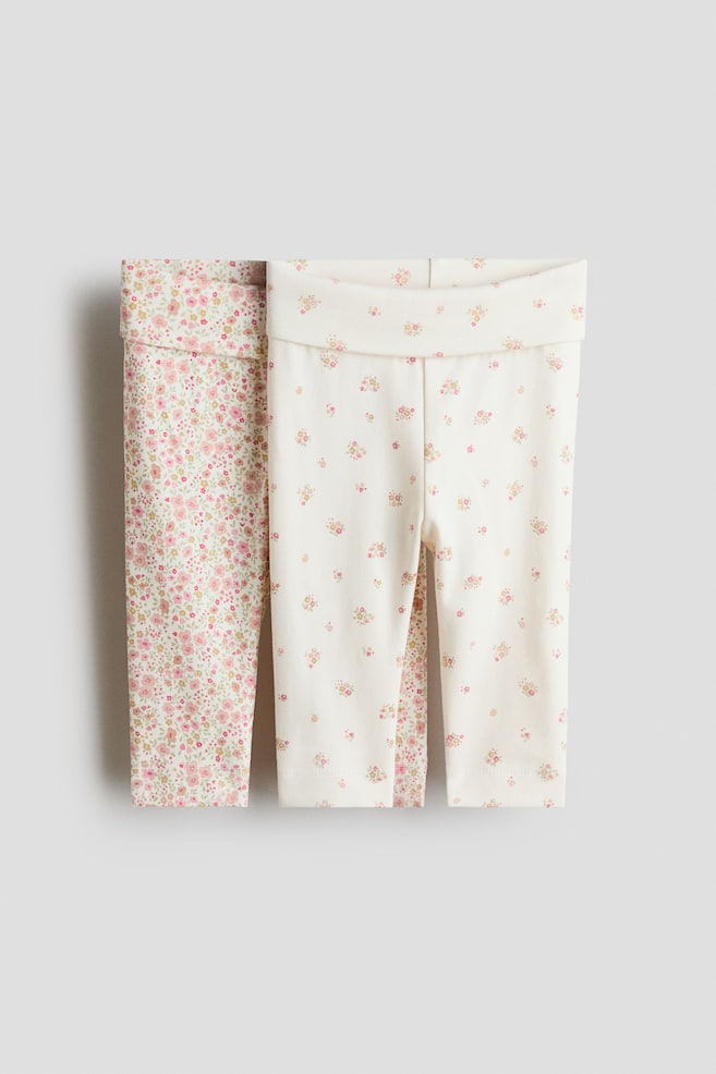 2-pack Cotton Jersey Leggings - White/floral/Light pink/floral - 1
