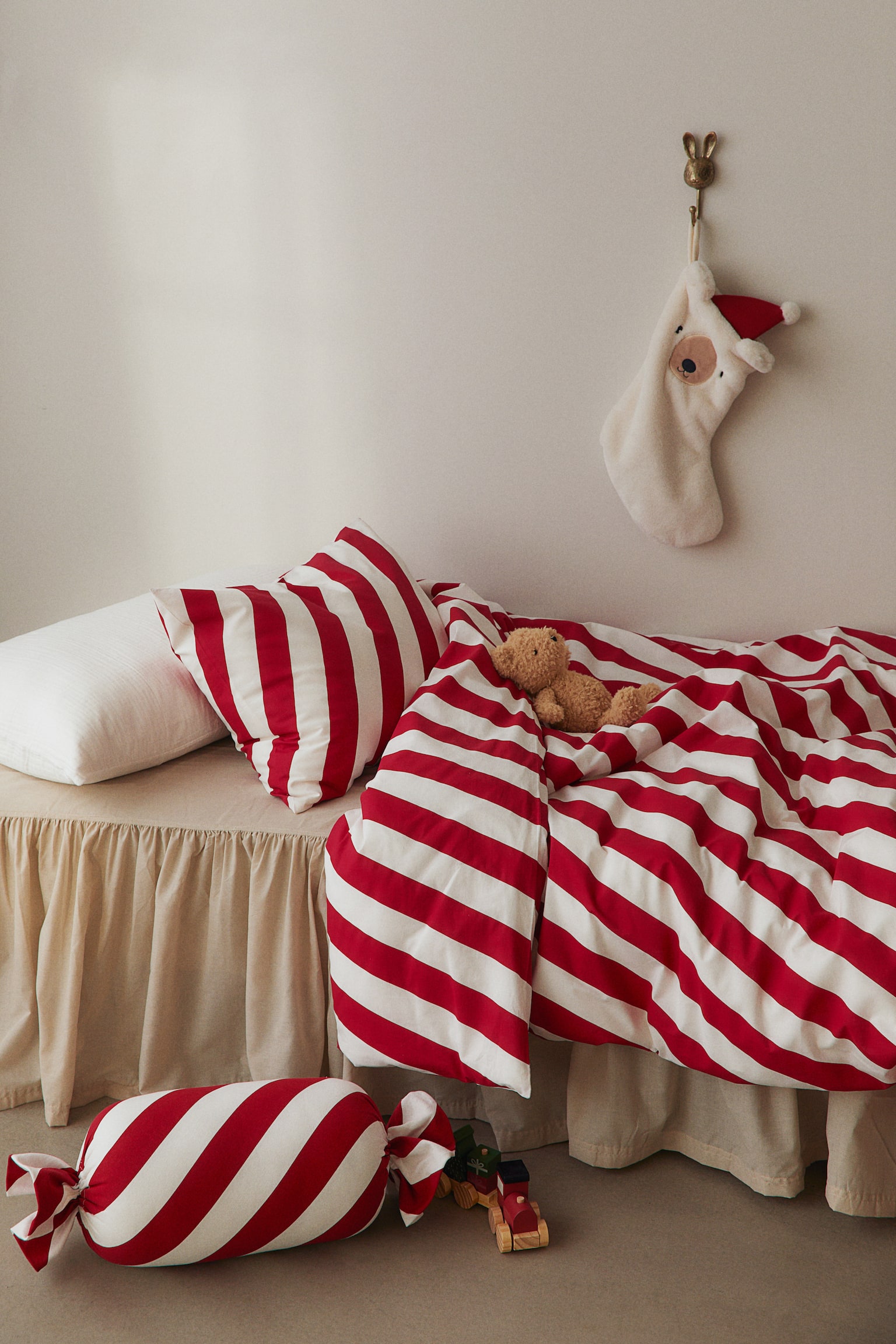 Cotton single duvet cover set - Red/Striped/Red/Patterned - 2