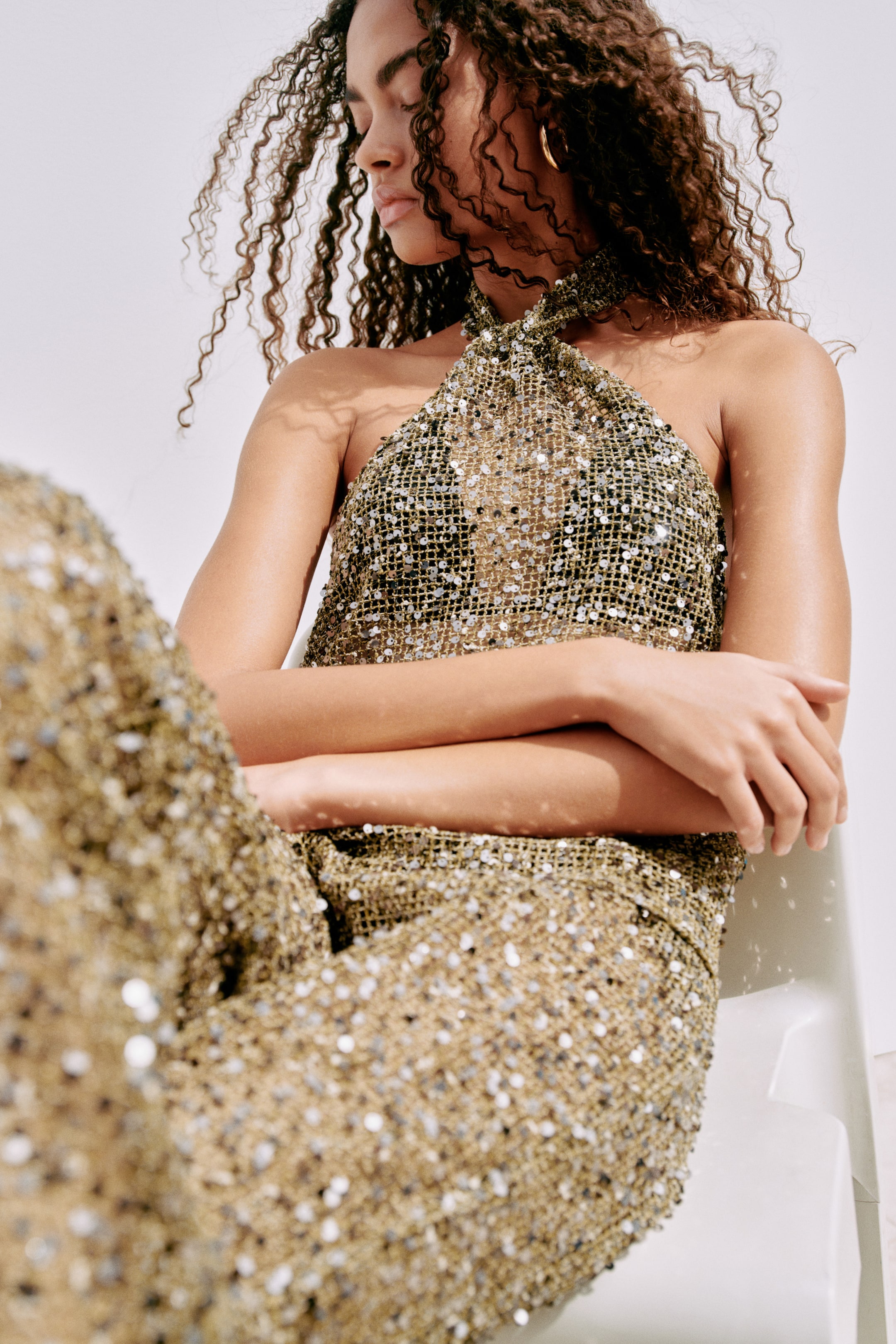 Sequined Mesh Pants