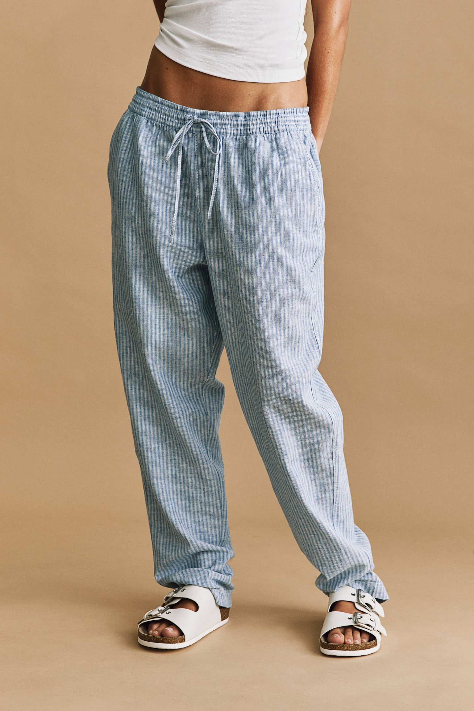 Linen Blend Joggers - Light blue/Stripe/Black/Light blue/Light beige/Beige/Stripe/Khaki green/Navy blue - 3