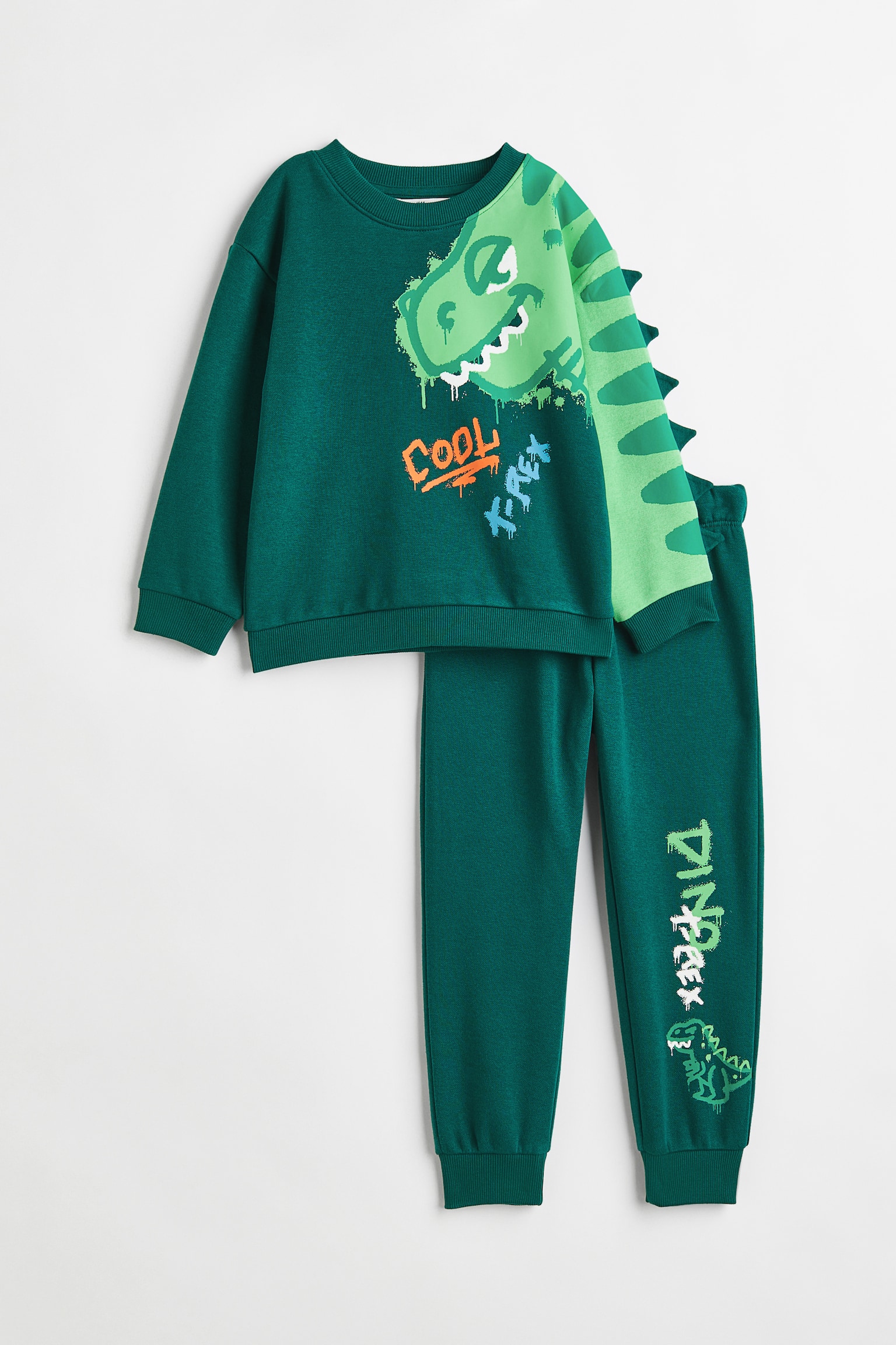Conjunto de 2 piezas con motivo estampado - Verde oscuro/T-Rex