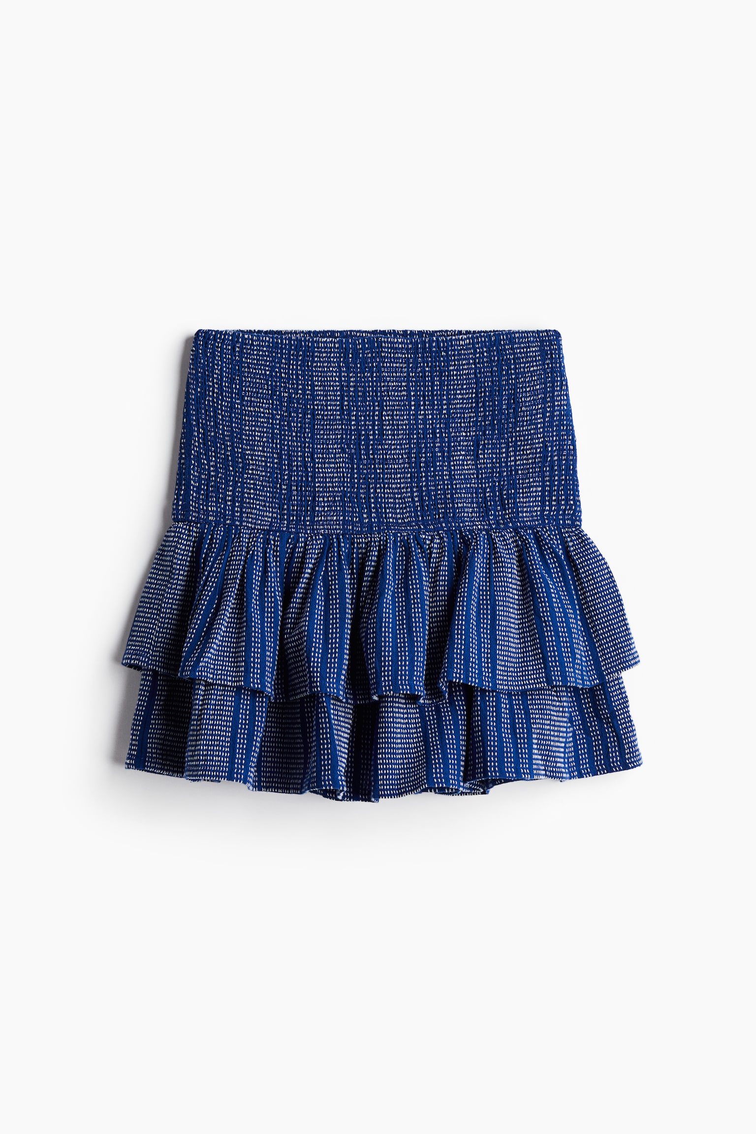 Smock-waisted tiered skirt - Dark blue/White striped/Light denim blue/Cream/Black patterned - 1