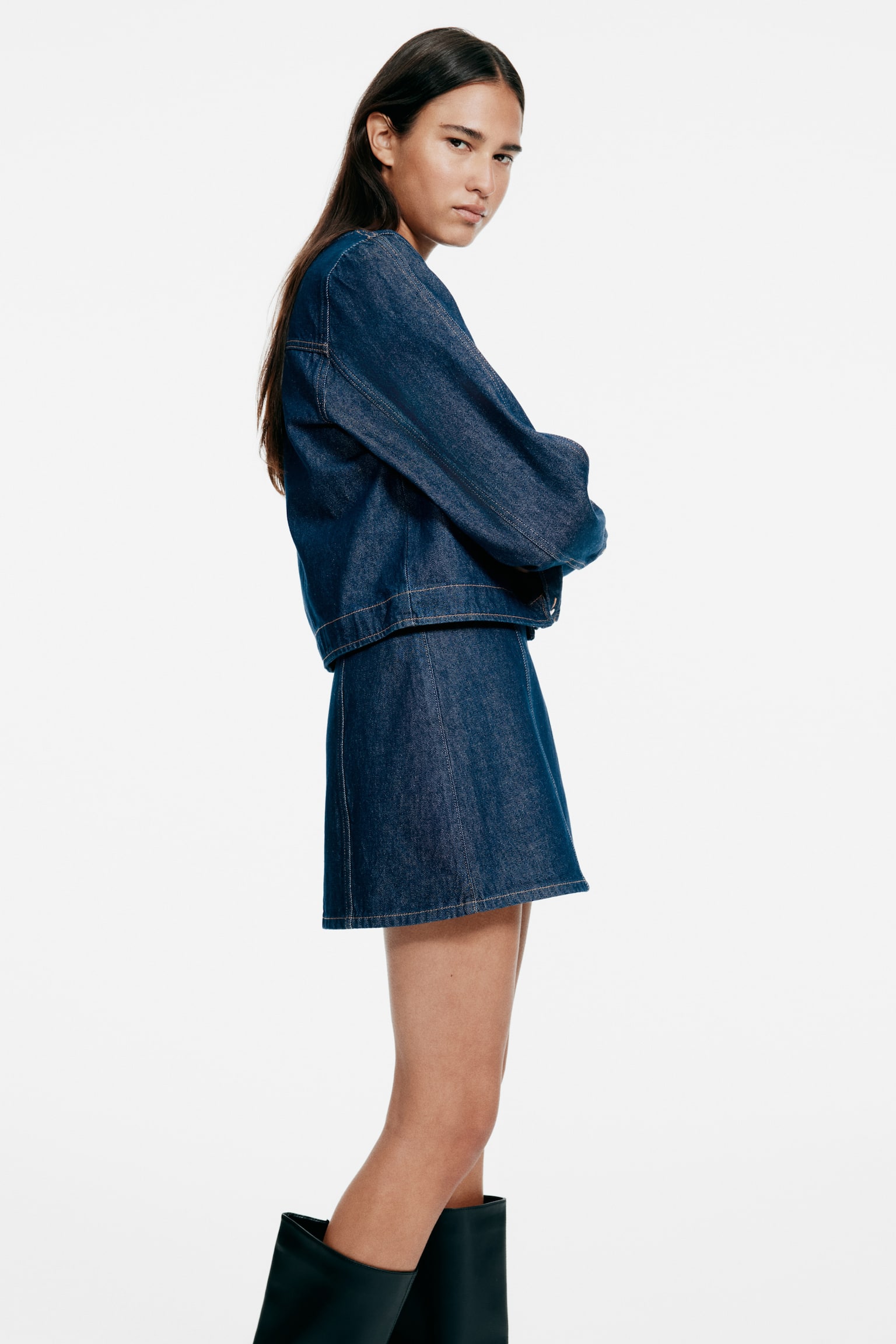 Minijupe in A-Linie - Dunkles Denimblau/Schwarz - 6