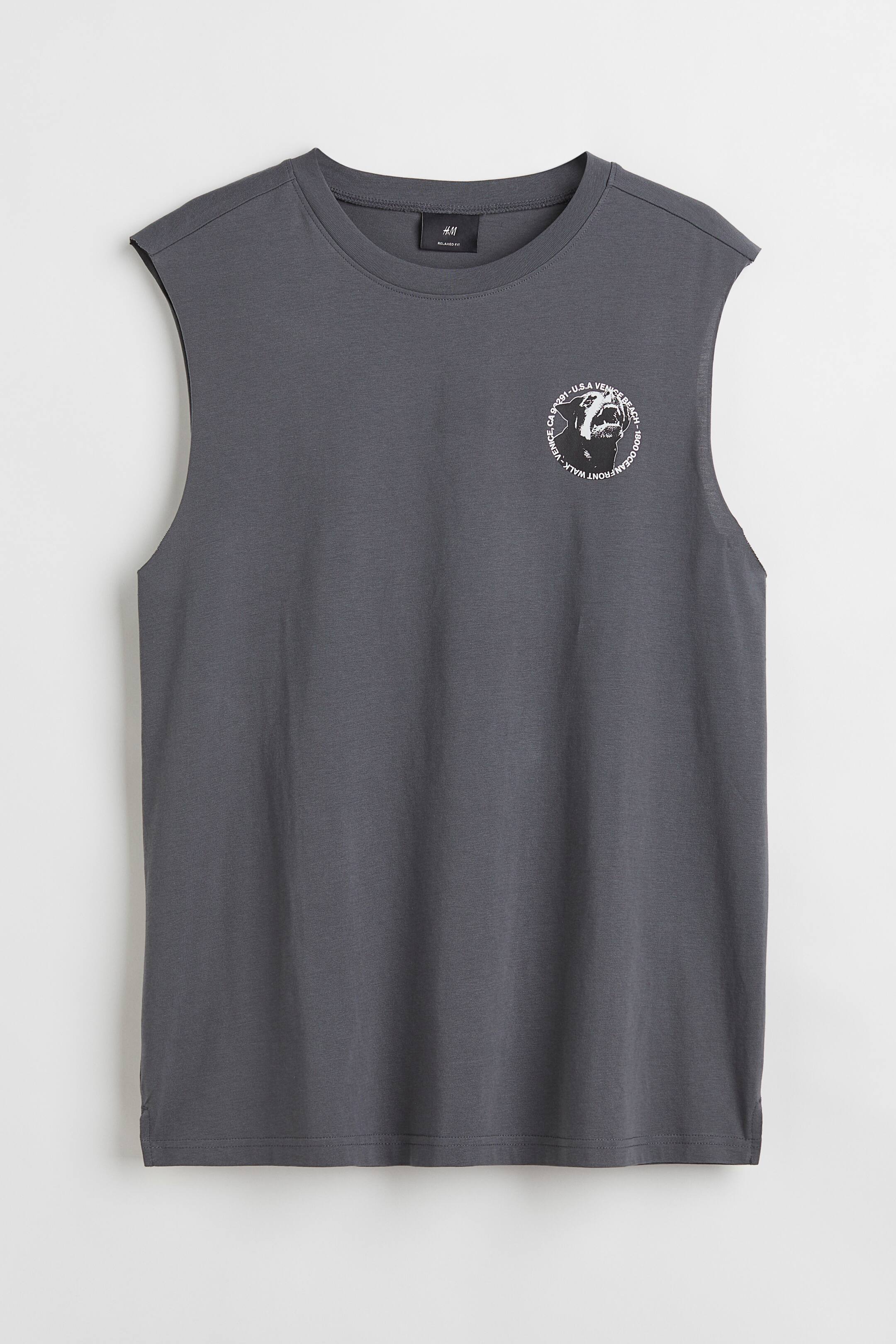 הצגת תמונה גדולה יותר: גופיית כותנה Relaxed Fit - אפור כהה/כלב - Men | H&M IL 1