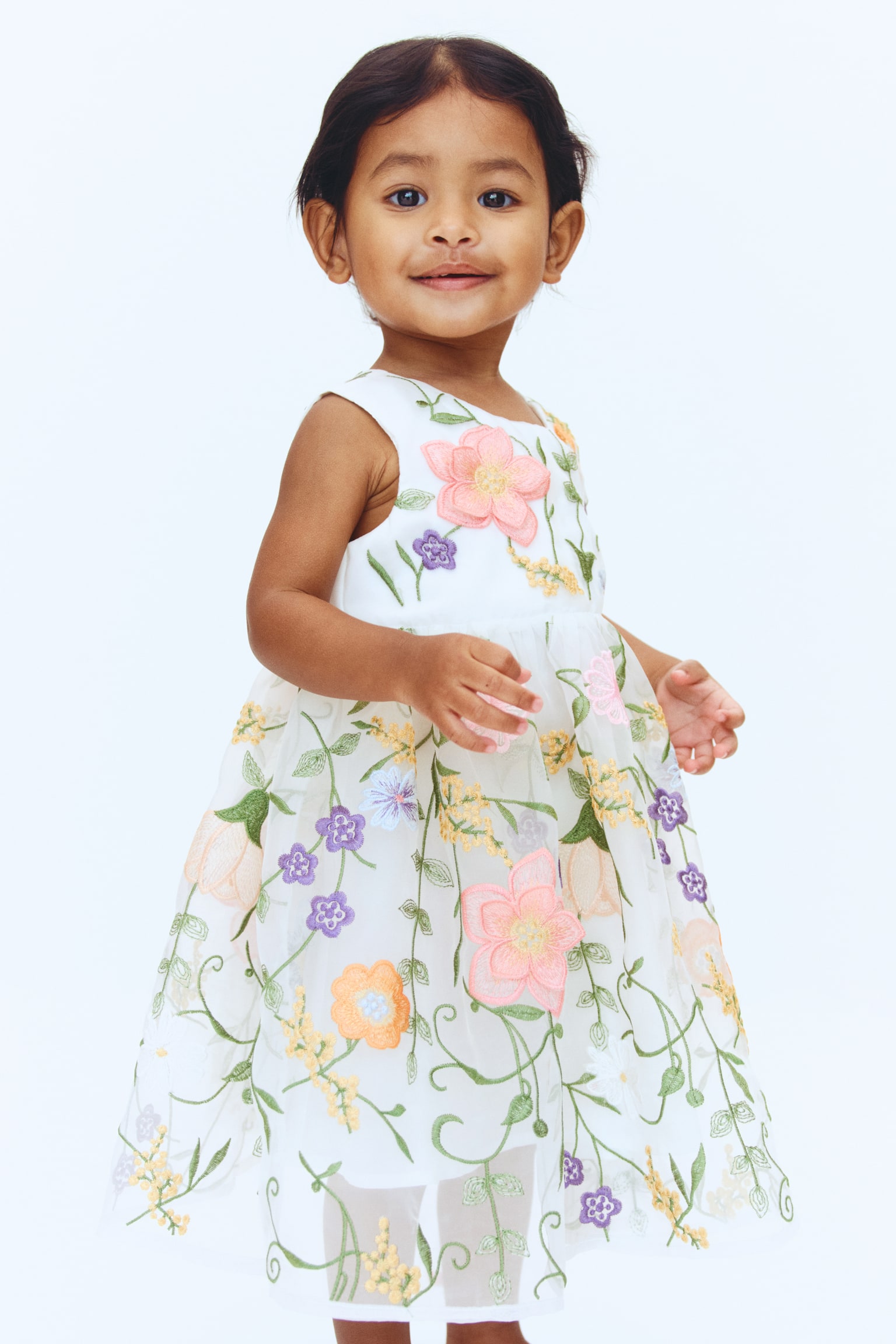 Сукня з вишитої органзи - Білий/квіти/Світло-рожевий/квітчастий/Кремовий - 1