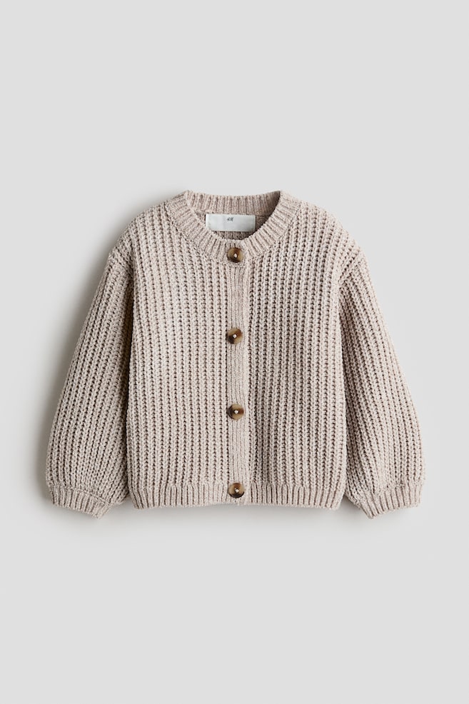 Chenille-knit cardigan - Light beige/Light pink - 1