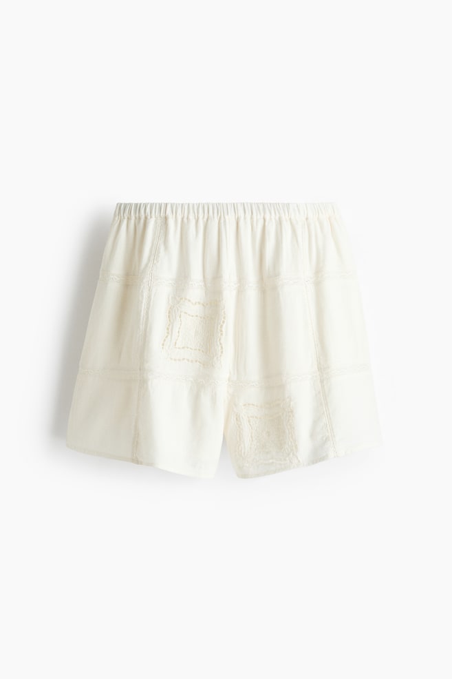 Shorts en mezcla de lino con bordado inglés - Crema - 1
