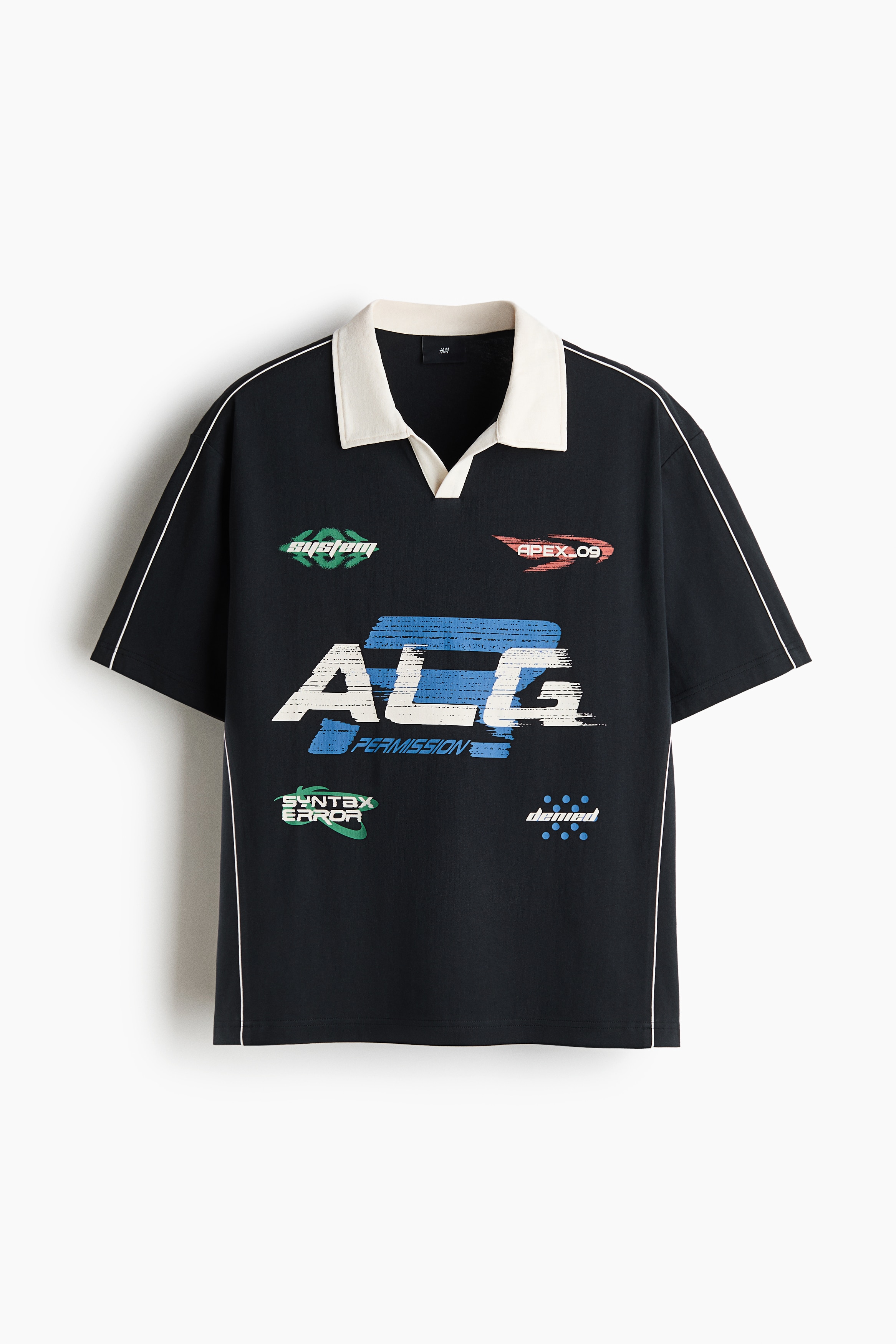Loose-Fit Printed Cotton Polo Shirt - Black/System/Cream/System