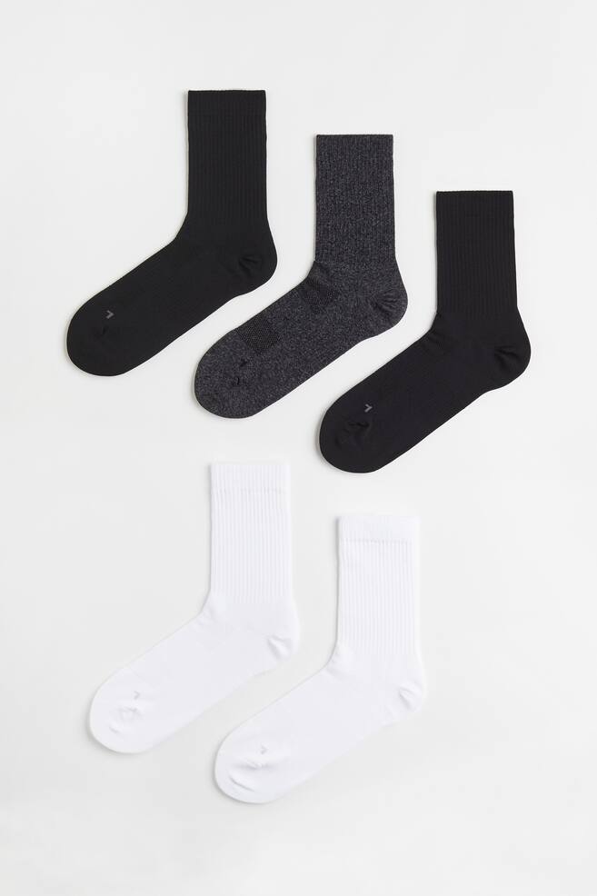 5-pack sports socks - Black/White/Dark grey marl/White/Black - 1