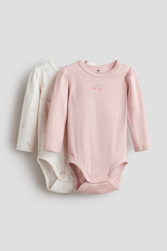 2-pack Long-sleeved Bodysuits - Light pink/cherries/Beige/giraffes/Navy blue/dinosaurs/Dark beige/bears/Light grey/Elephants/Dark green/vehicles - 1