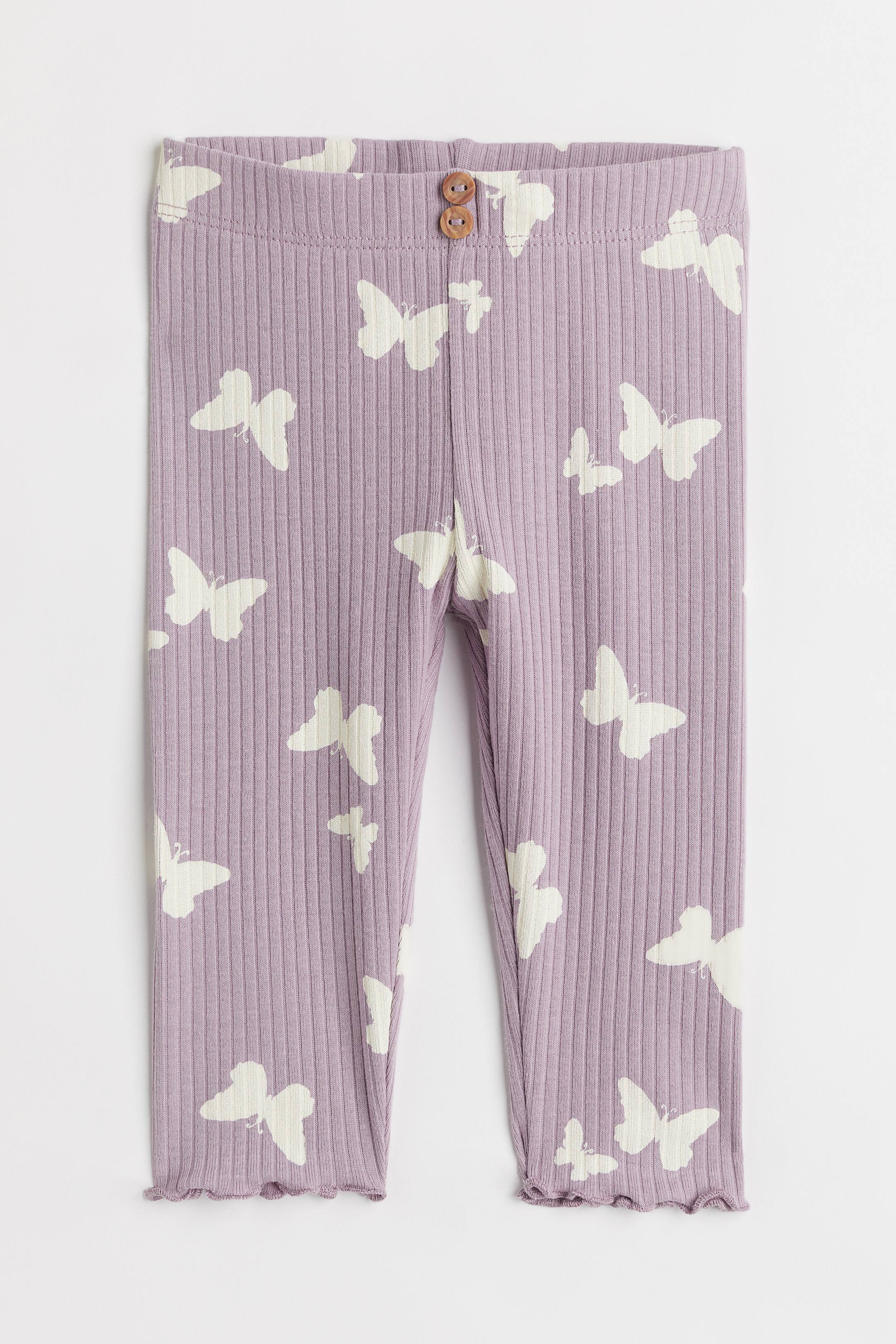 Xem ảnh lớn hơn: Quần legging gân nổi - Màu tím nhạt/Bướm - Kids | H&M VN 1