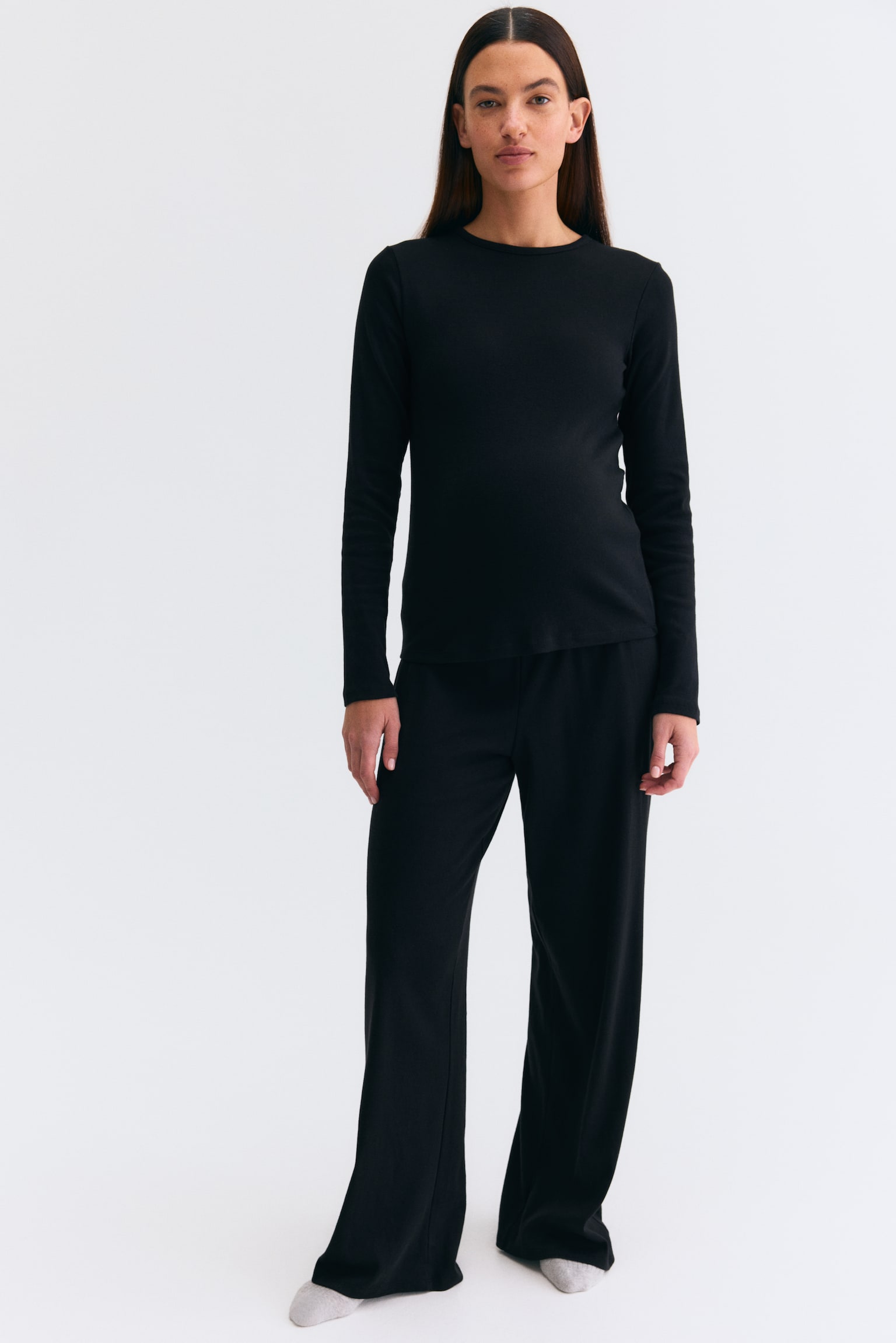 MAMA Pidžama od rupičastog žerseja - Crna/Sivi lapor/cvetni dezen - 5