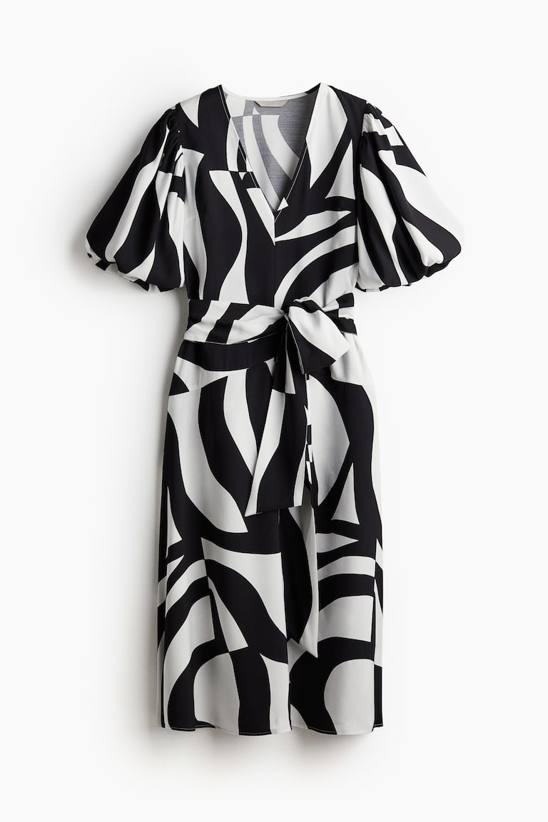 Women's White/black patterned Tie-Belt Dress | H&M US