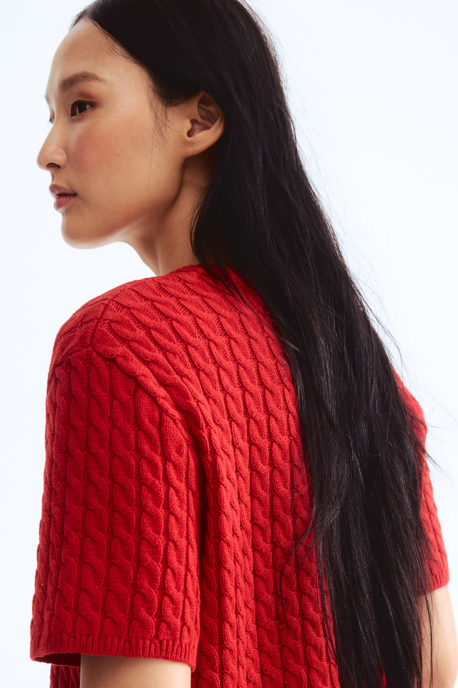 Cable-knit jumper - Bright red/Cream/Navy blue/Beige - 4