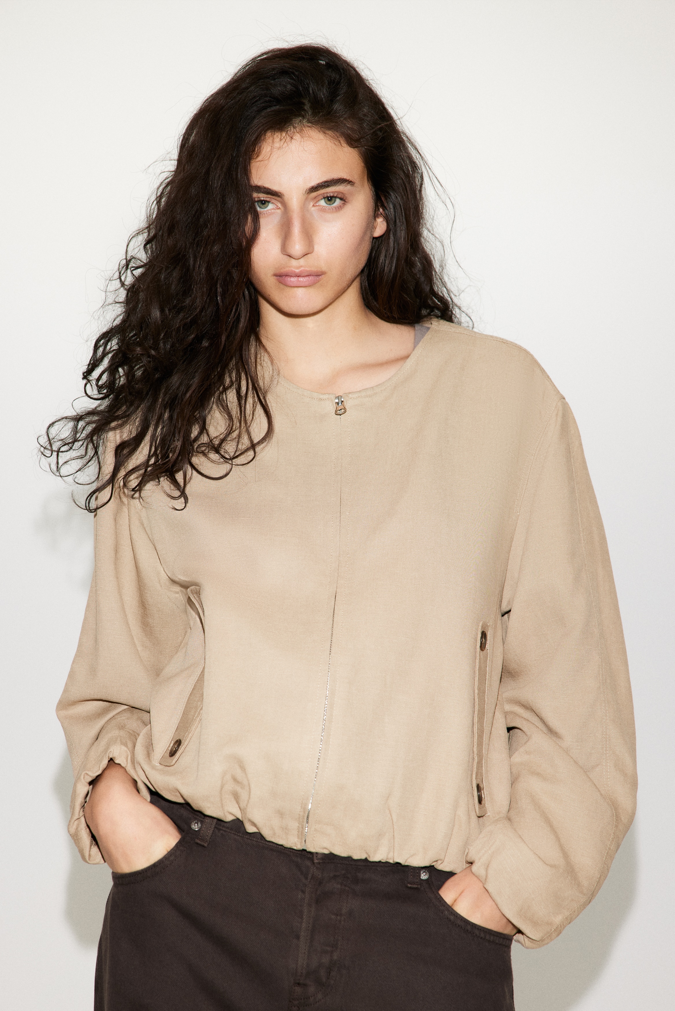 リネンブレンド フライトジャケット - ベージュ - レディース