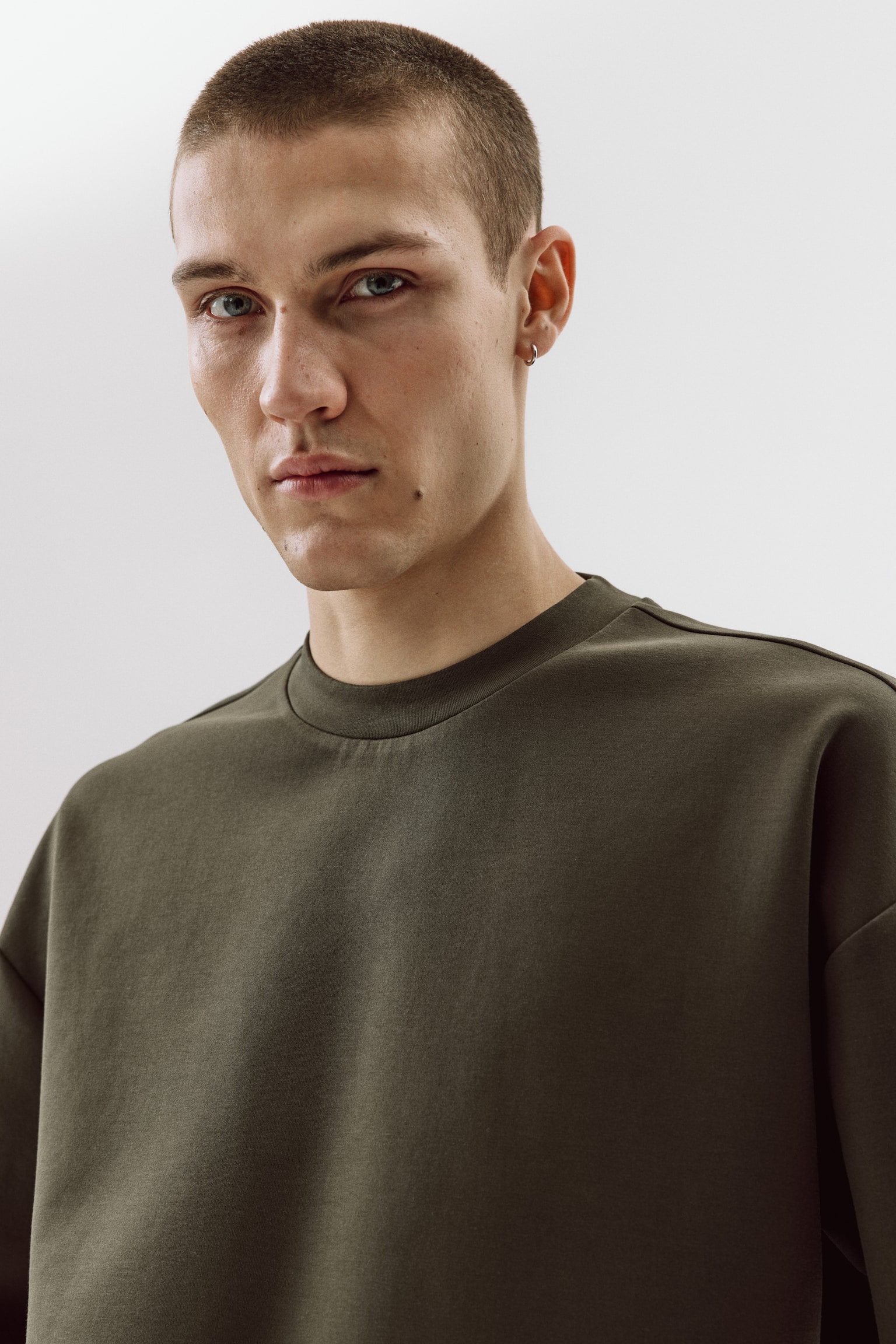 Oversized Fit Scuba T-shirt - Dark khaki green/Cream/Light grey marl/Light dusty green - 5