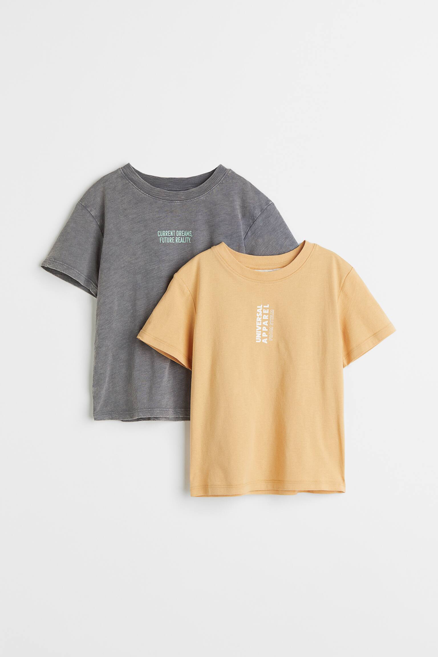 2-pack cotton T-shirts - Grey/Yellow - 1