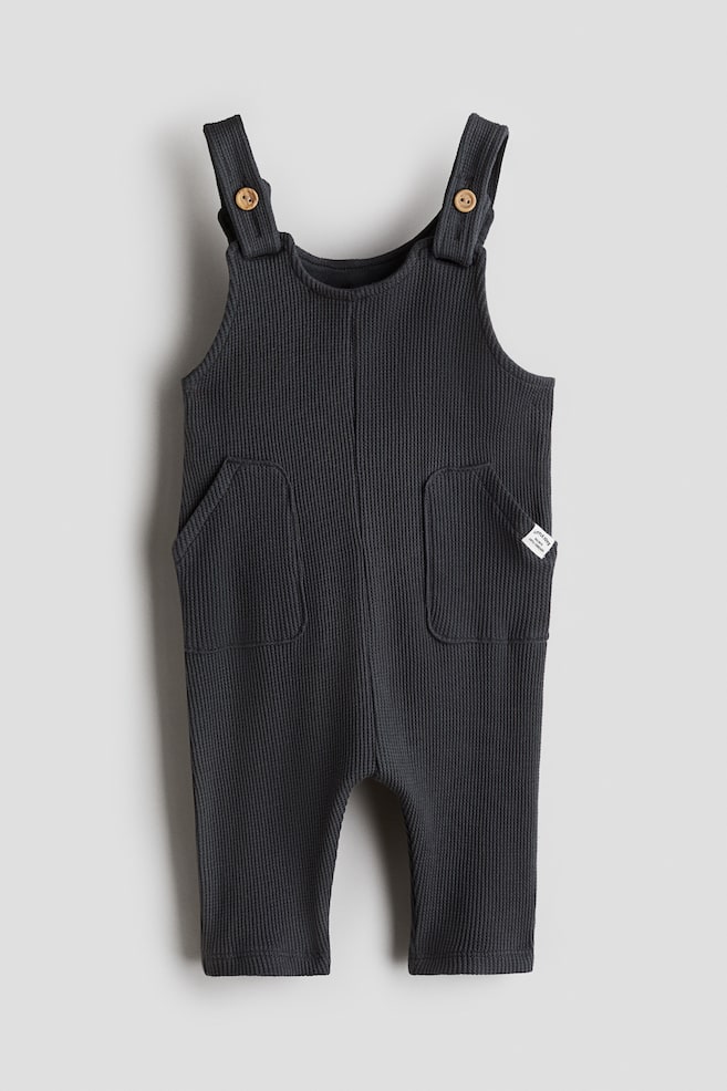 Waffled Cotton Dungarees - Dark grey/Green - 1