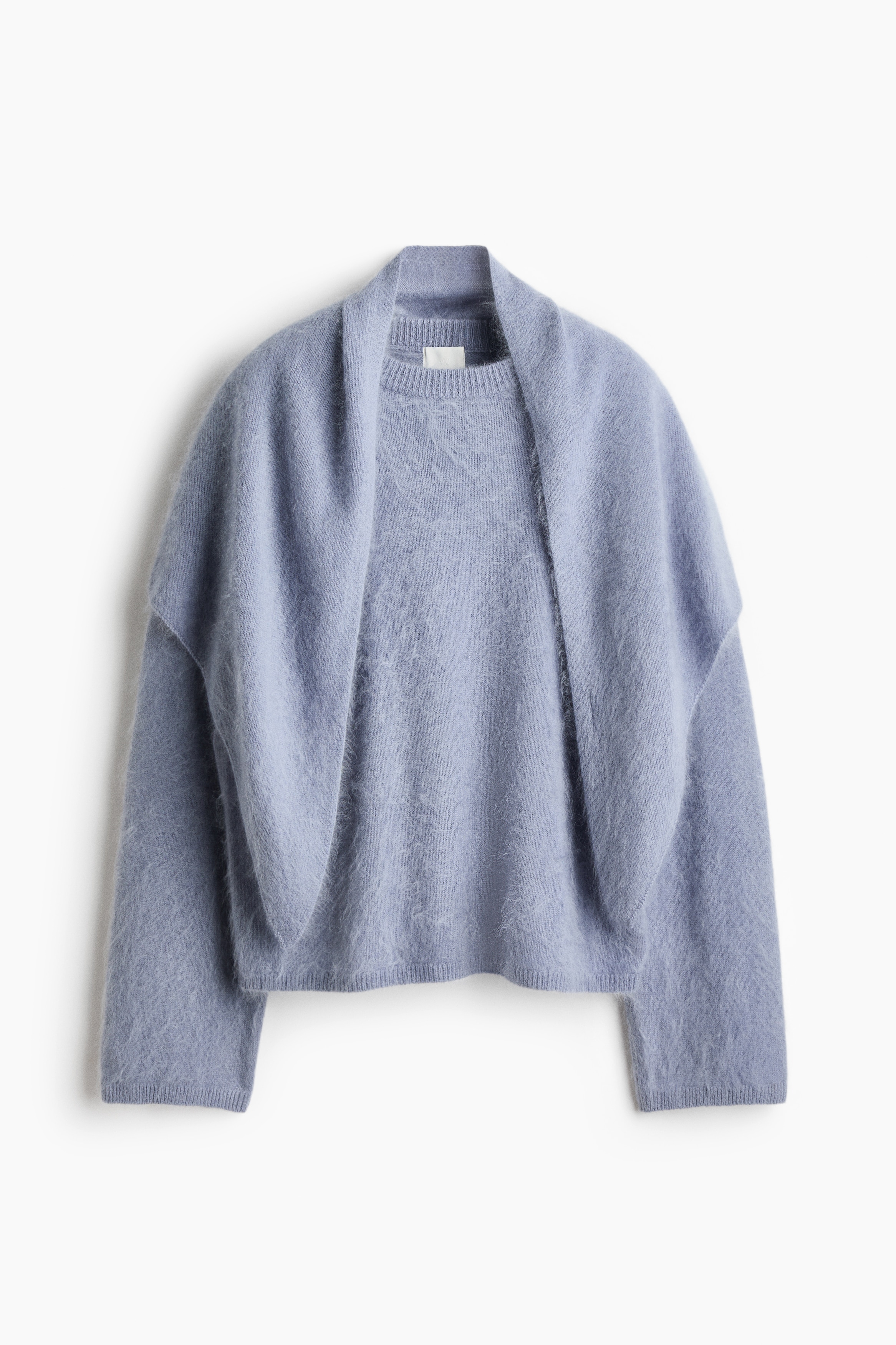 Brushed Wool Sweater with Scarf - Light dusty blue/Gray