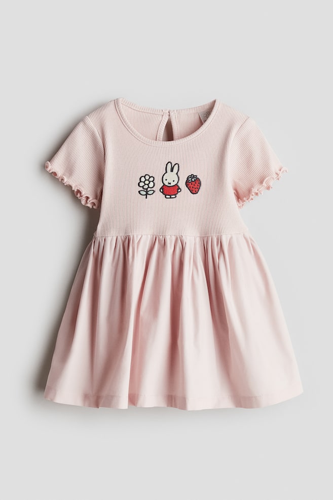 Baumwollkleid mit Stickereien - Hellrosa/Miffy - 1