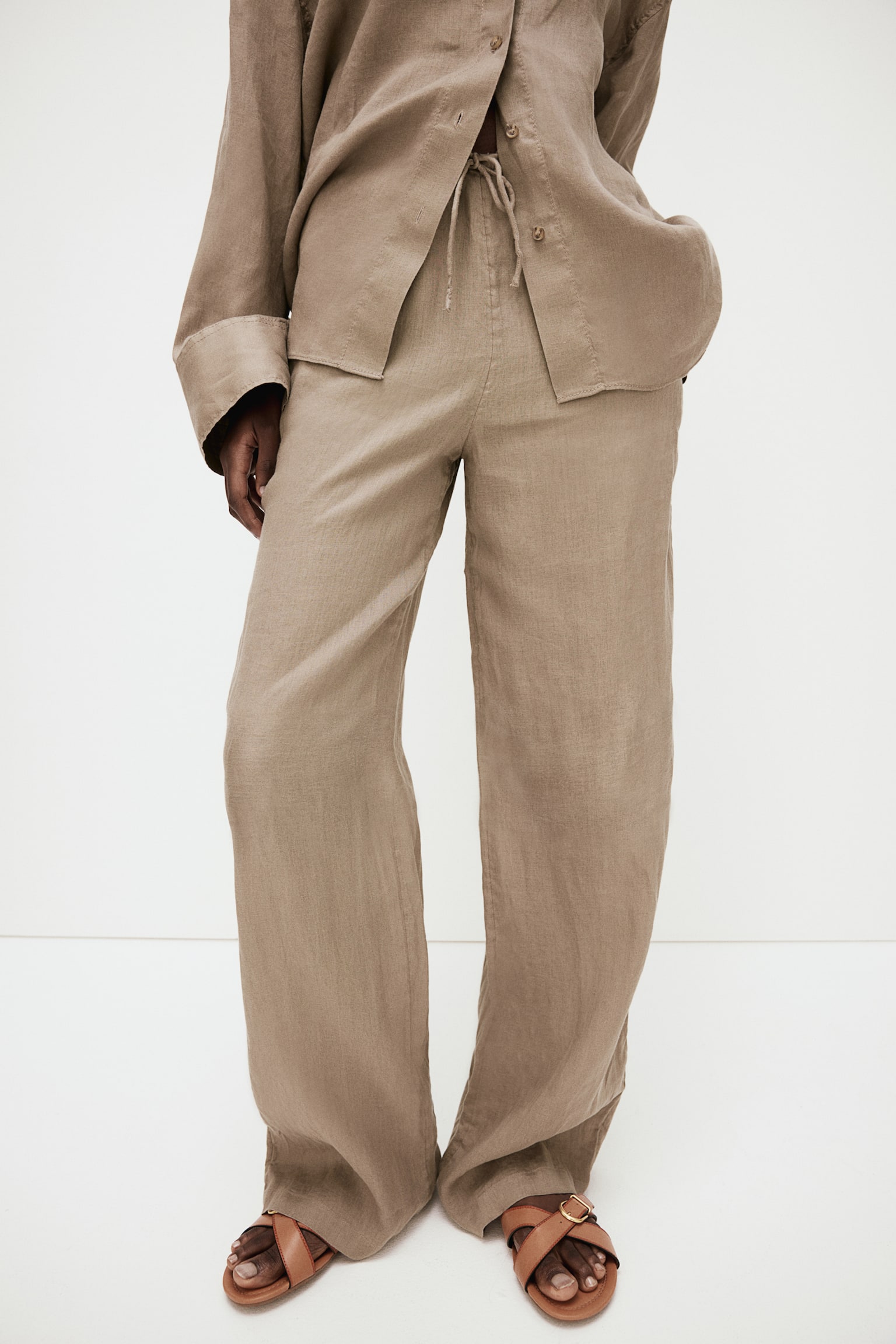 Wide Linen Pants - Dark beige/Light beige/Dark grey - 6