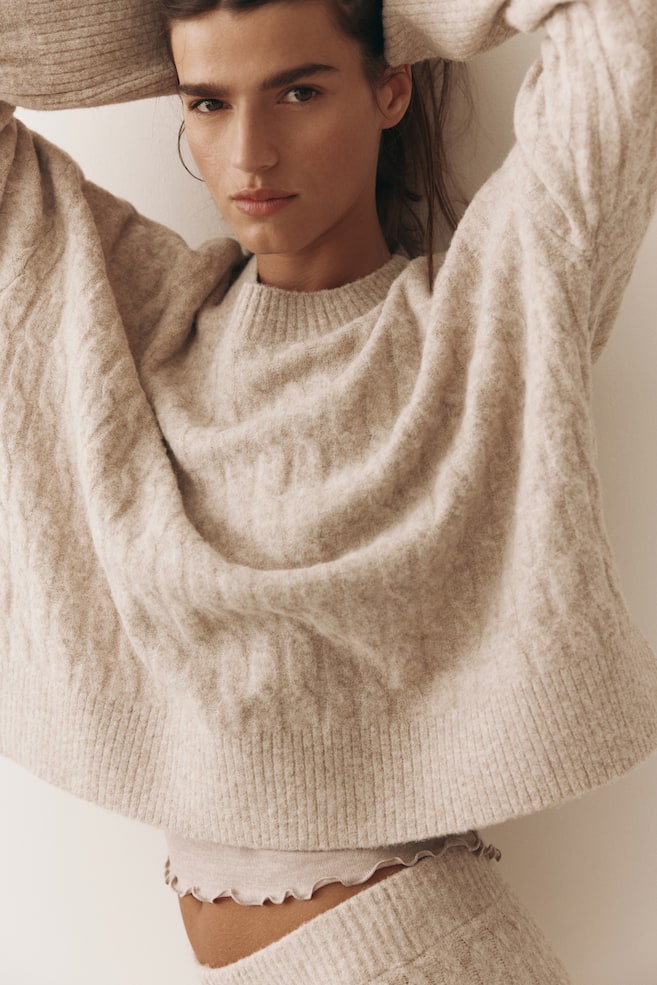 Cable-knit jumper-Beige - 3