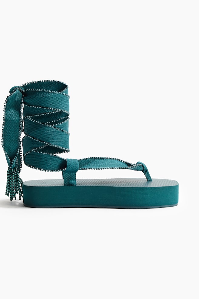 Tie-detail flatform flip-flops - Dark turquoise - 1