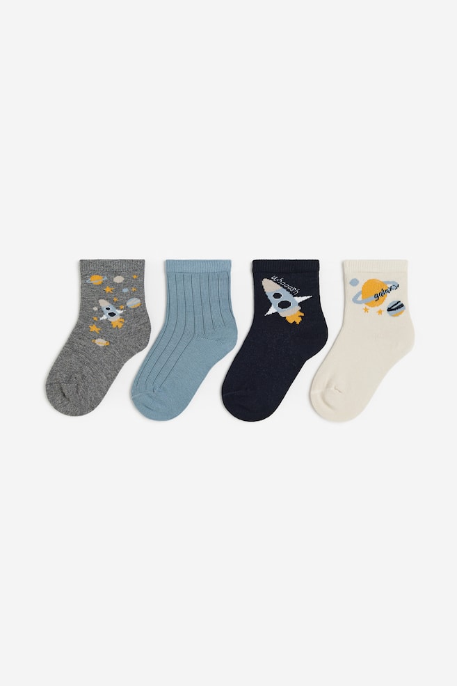 4-pack socks - Dark blue/Spaceship/Dark blue/Crocodiles/Pink/Rabbit/Mole/Striped - 1