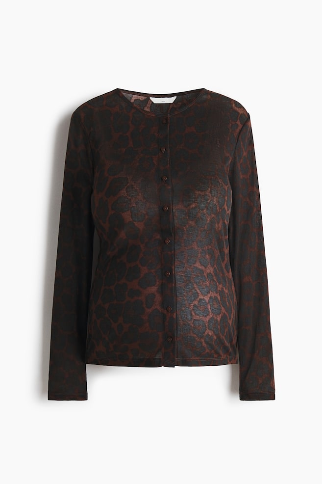 MAMA Fine-knit button-front top - Dark brown/Leopard print/Black - 1